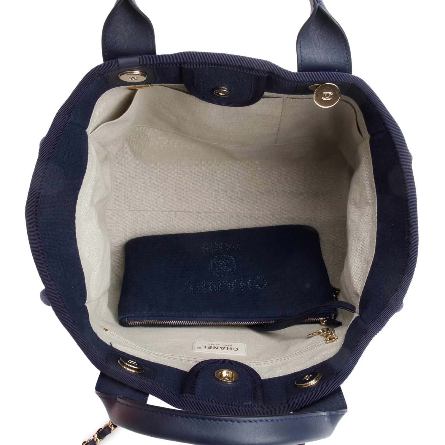 Chanel Navy Mixed Fibers Small Deauville Tote w/ Pouch