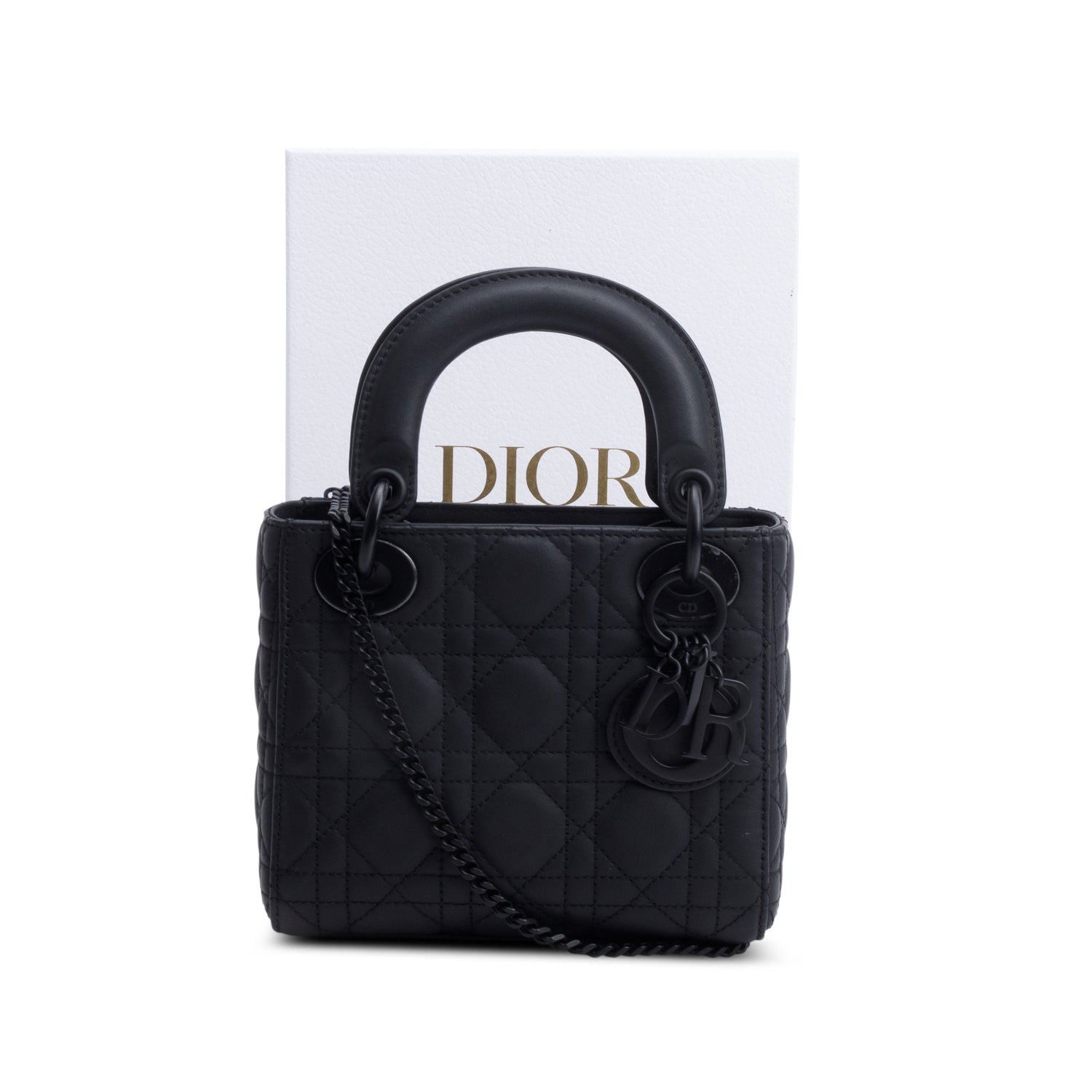Christian Dior 2020 Black Ultramatte Cannage Leather Mini Lady Dior Bag w/ Strap, Box & Authenticity Card