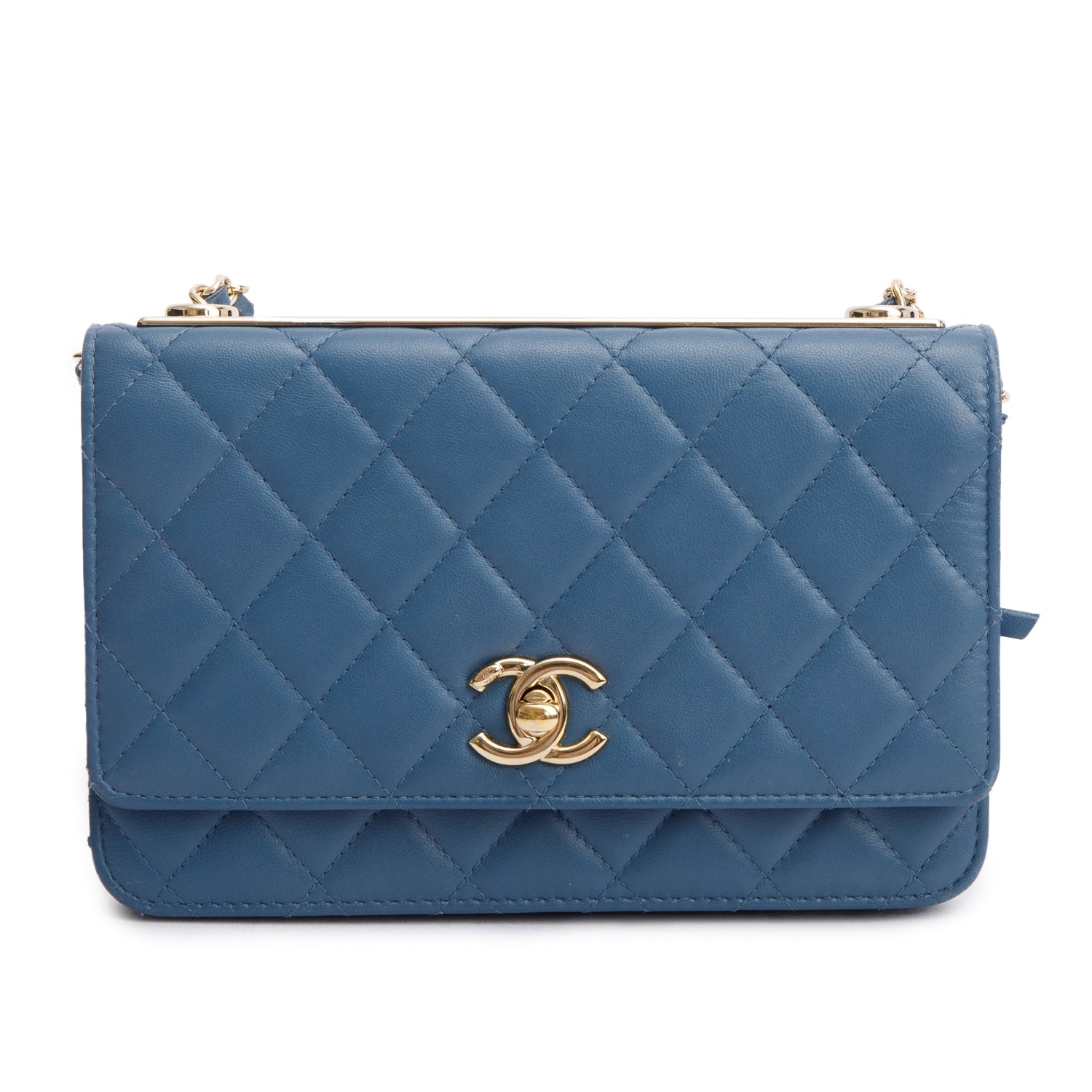 Chanel Blue Lambskin Leather Trendy CC Wallet on Chain w/ Box