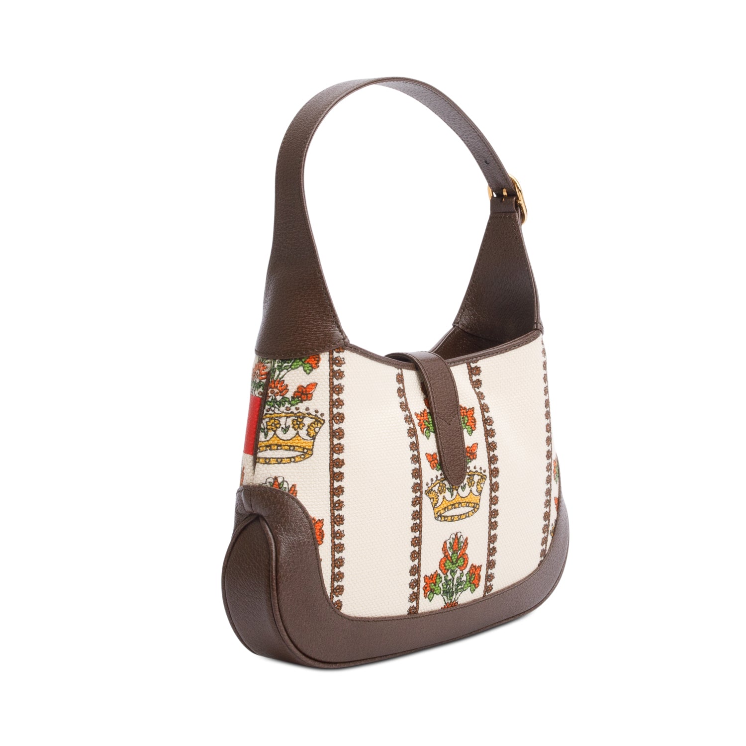 Gucci Neutral & Multicolor Music Is Mine Canvas Brown Leather Trim Small Jackie 1961 Shoulder Bag w/ Strap