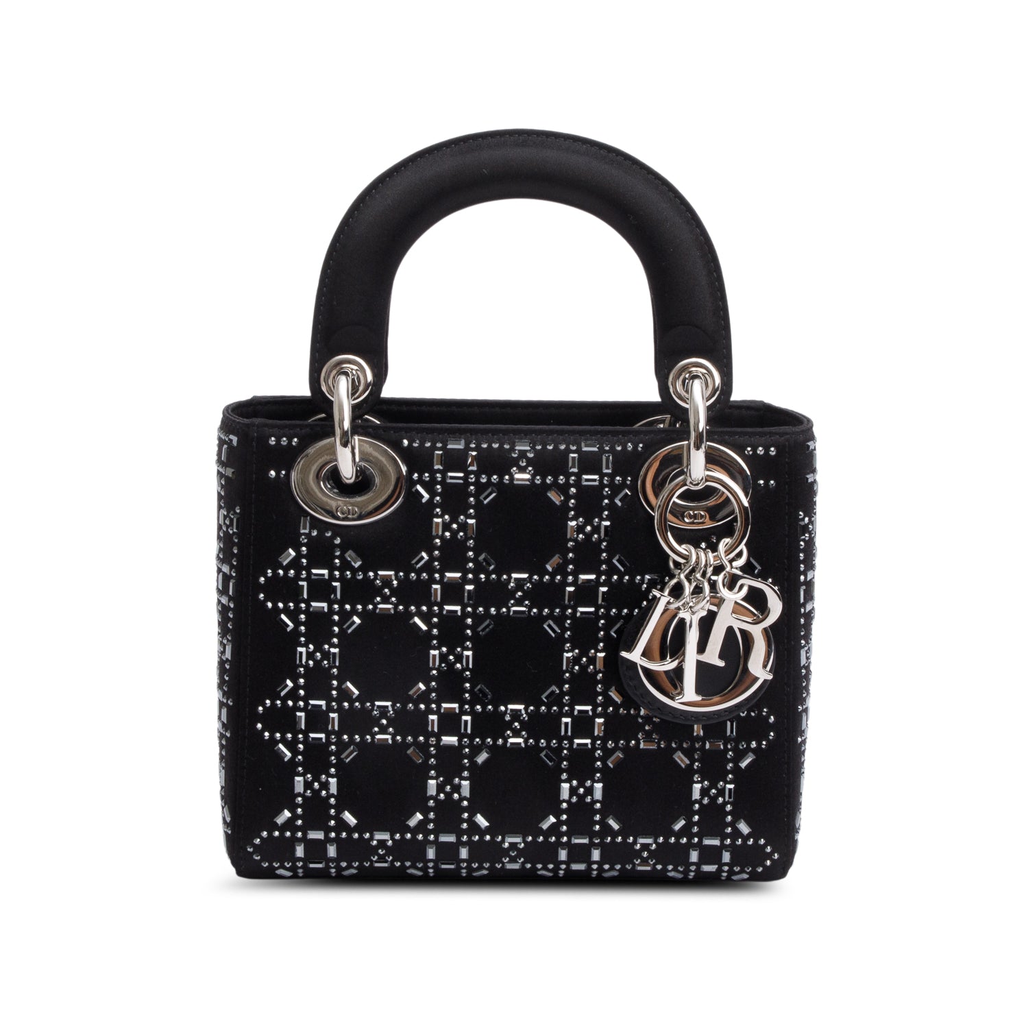 Christian Dior 2020 Black Strass Cannage Satin Mini Lady Dior Bag w/ Strap & Authenticity Card
