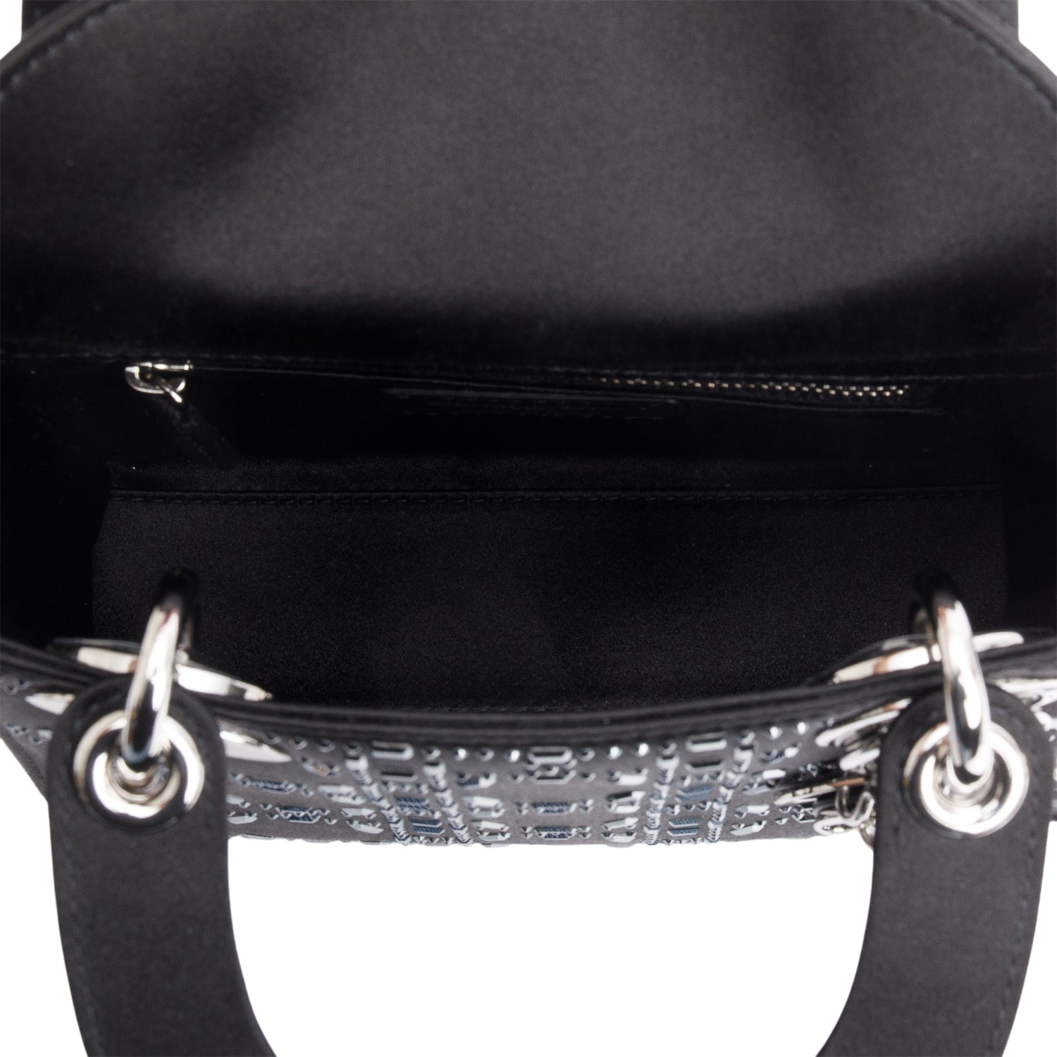 Christian Dior 2020 Black Strass Cannage Satin Mini Lady Dior Bag w/ Strap & Authenticity Card