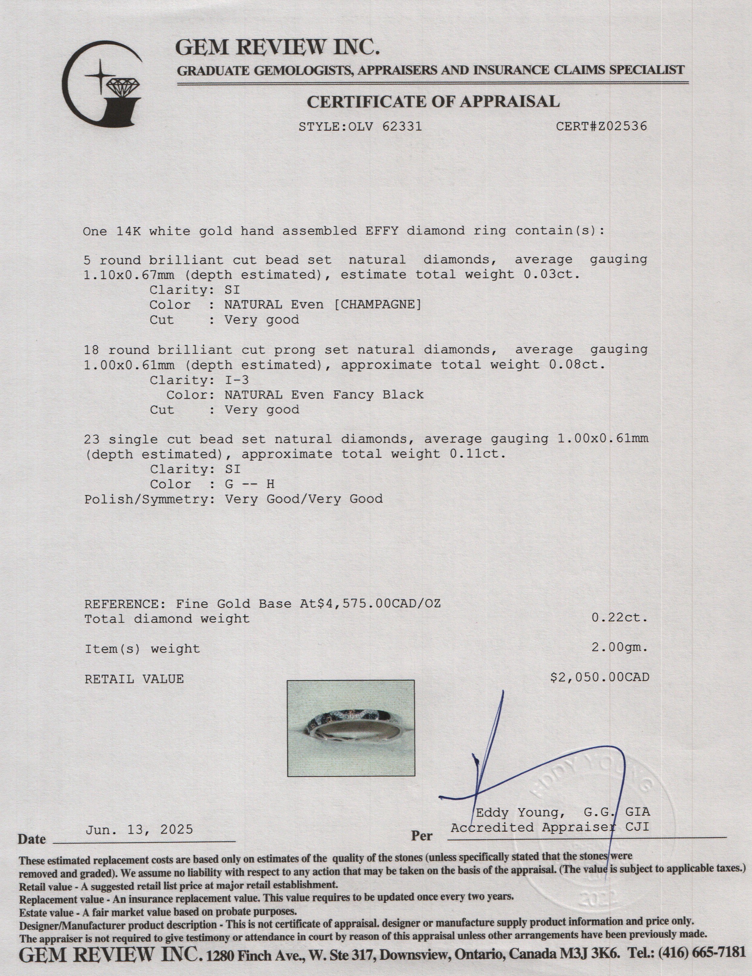 Effy 14k White Gold Multicolor Diamond Band Ring, Size 8