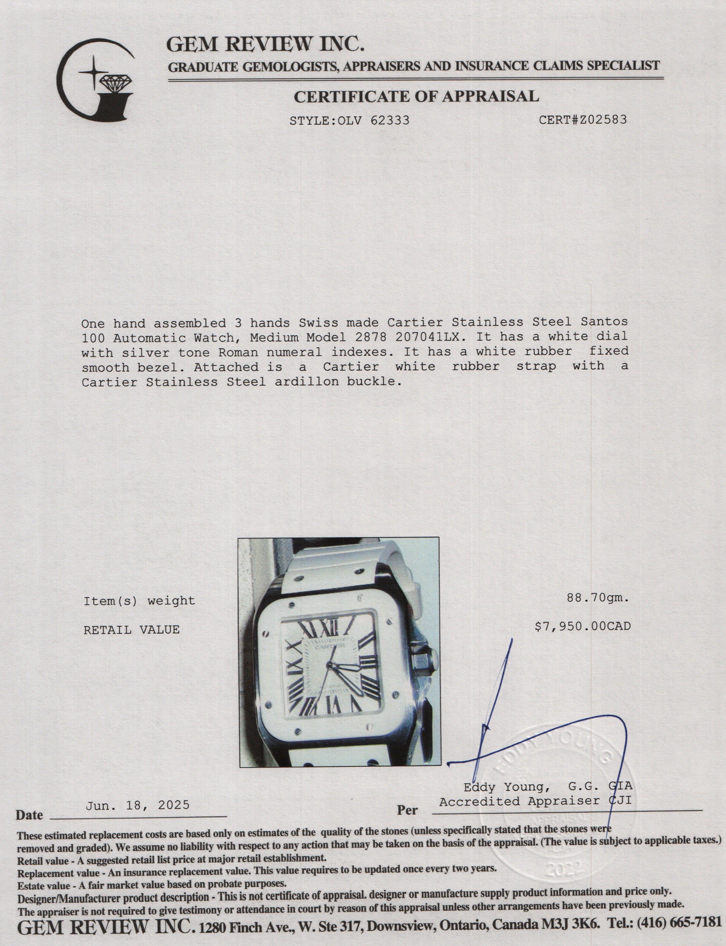 Cartier Stainless Steel Santos 100 Automatic Watch, Medium Model 2878