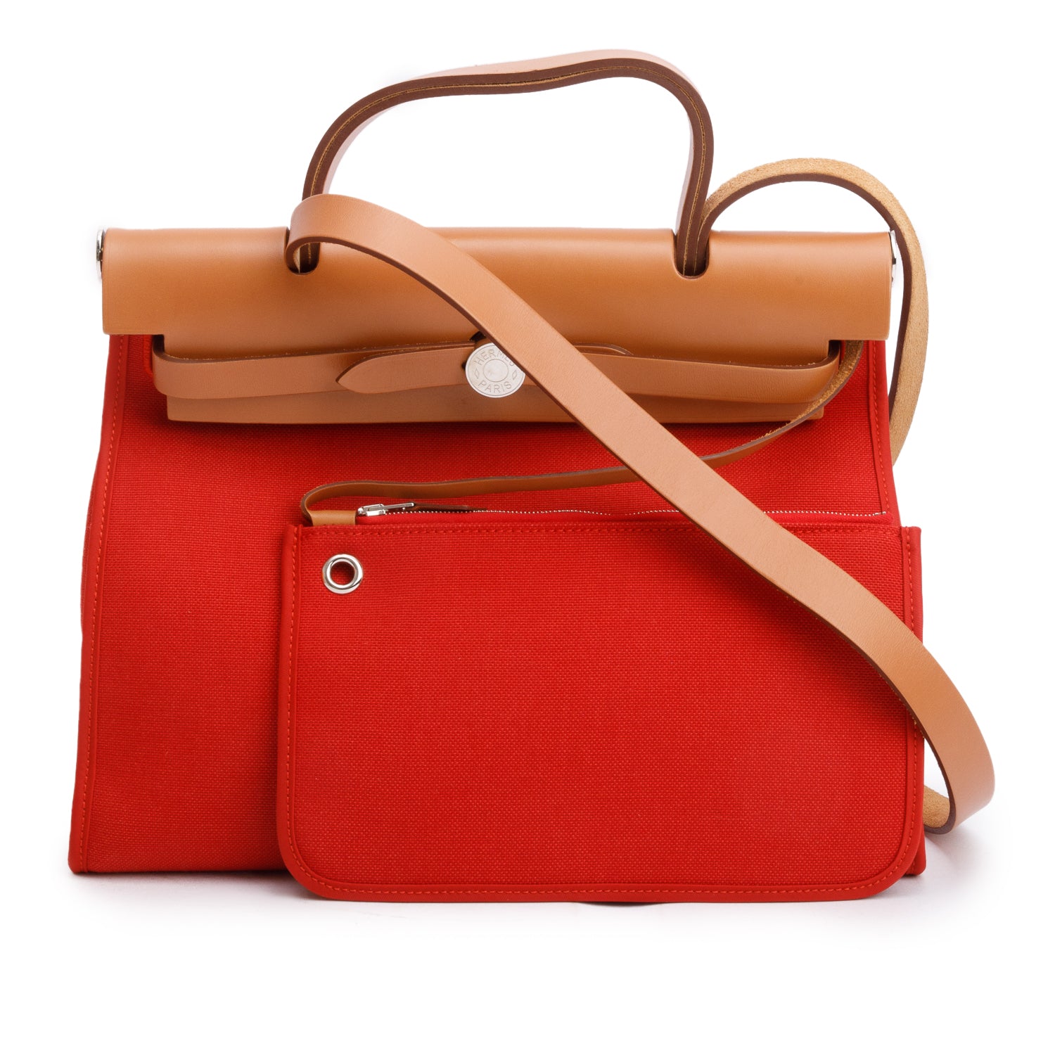 Hermes Rouge Garance Toile H Vache Hunter Herbag Zip 31 w/ Pouch
