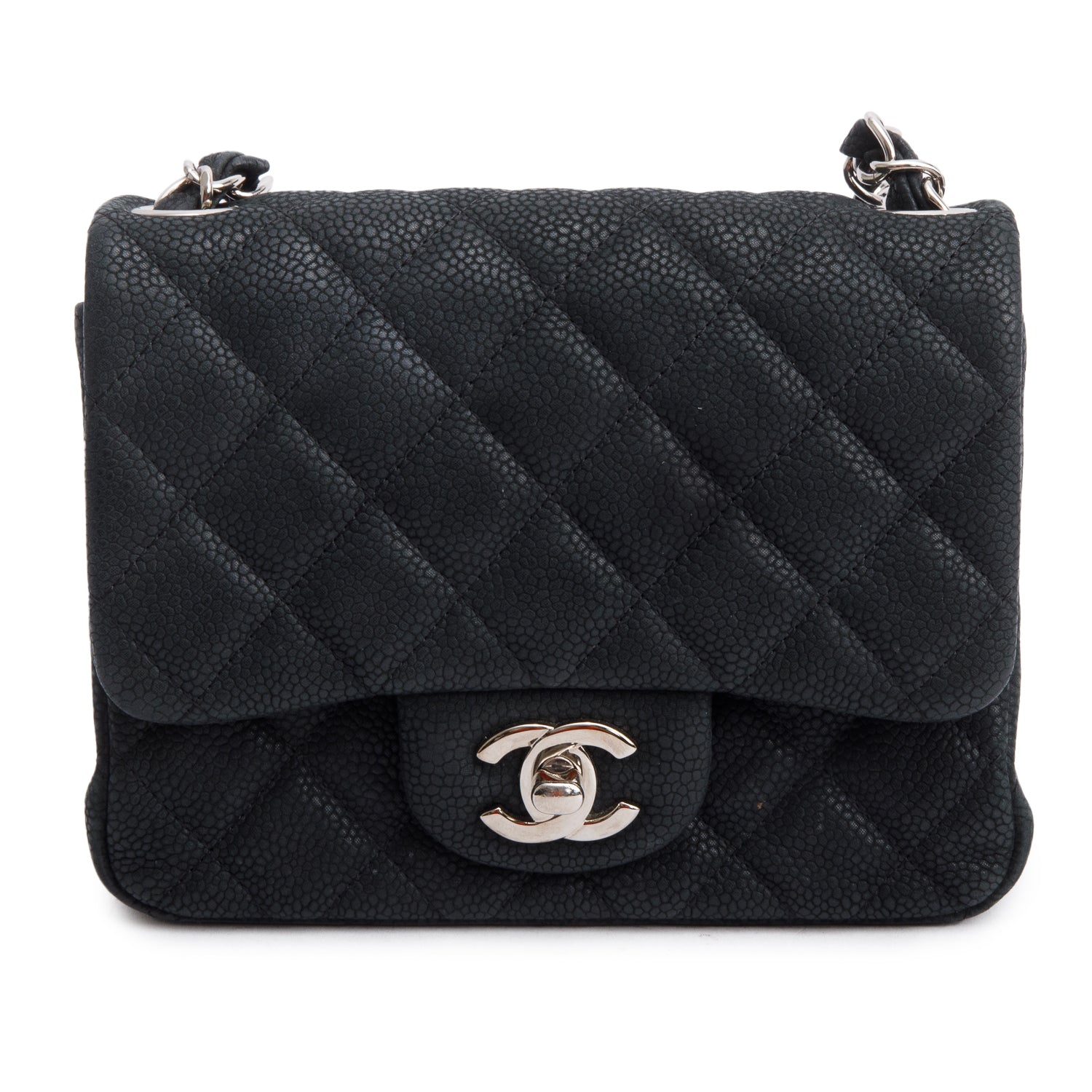Chanel Black Quilted Matte Caviar Leather Classic Square Mini Flap Bag w/ Authenticity Card