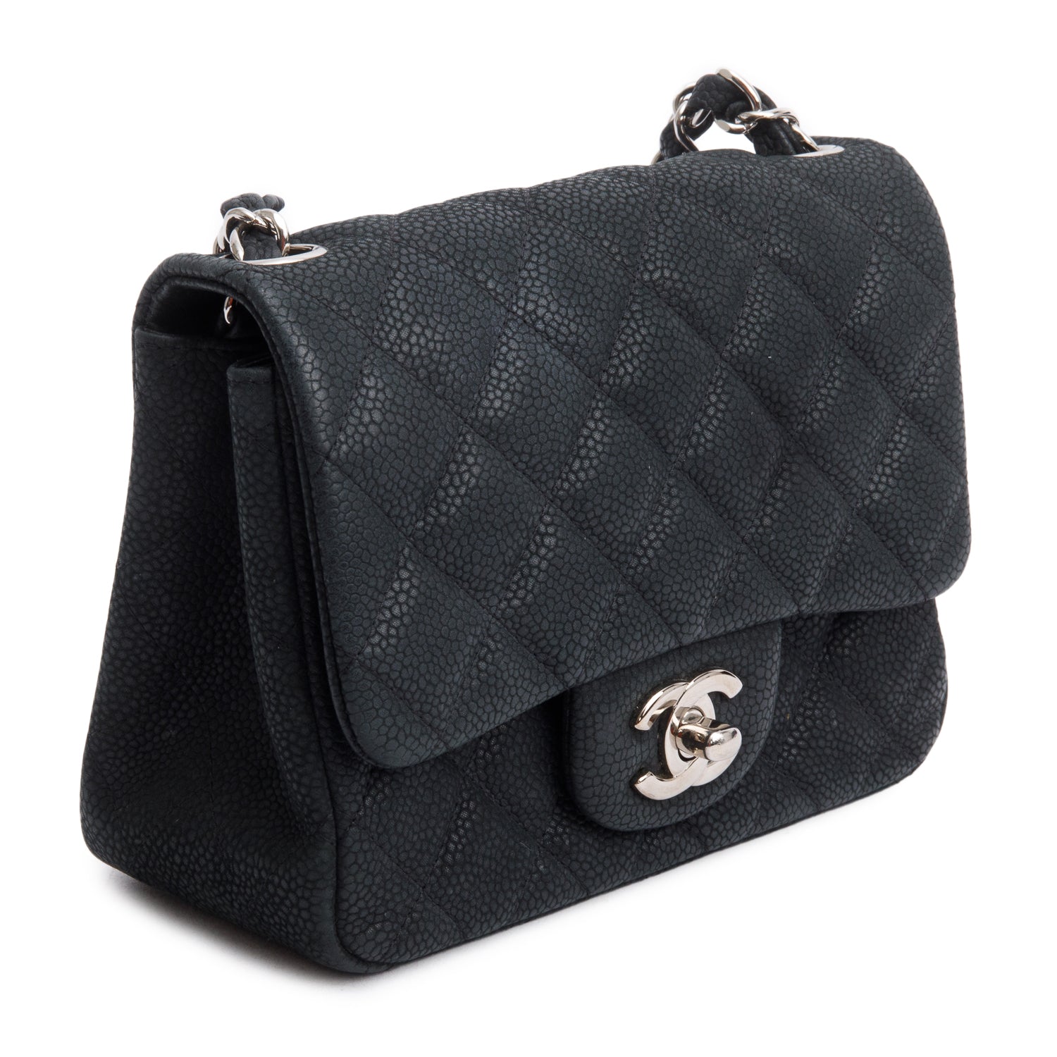 Chanel Black Quilted Matte Caviar Leather Classic Square Mini Flap Bag w/ Authenticity Card
