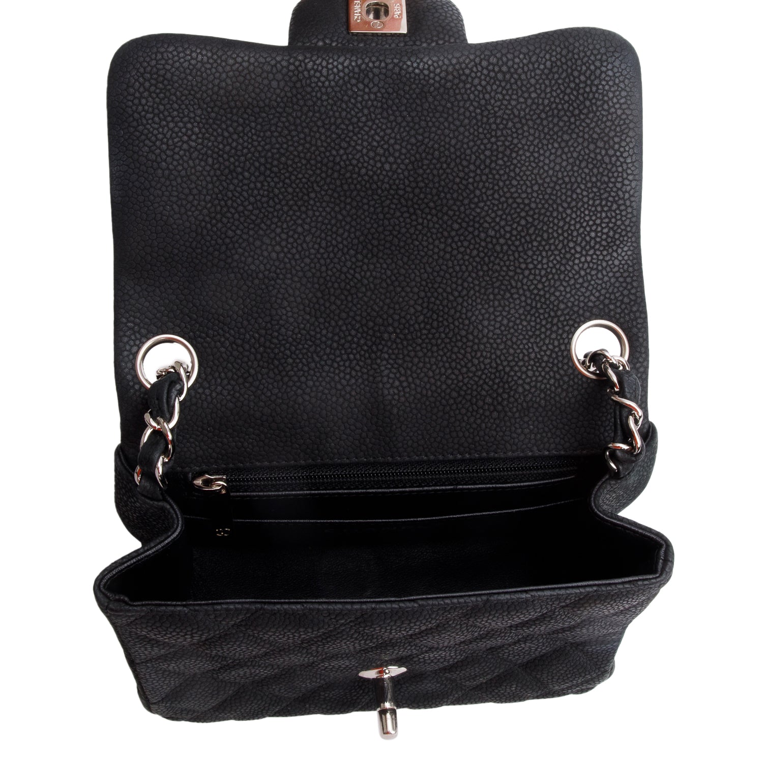 Chanel Black Quilted Matte Caviar Leather Classic Square Mini Flap Bag w/ Authenticity Card