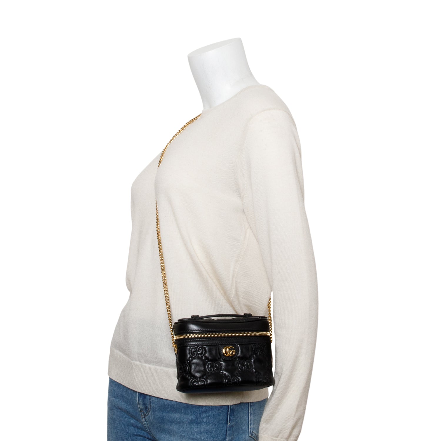 Gucci Black Calfskin GG Matelasse Leather Mini Top Handle Bag w/ Box