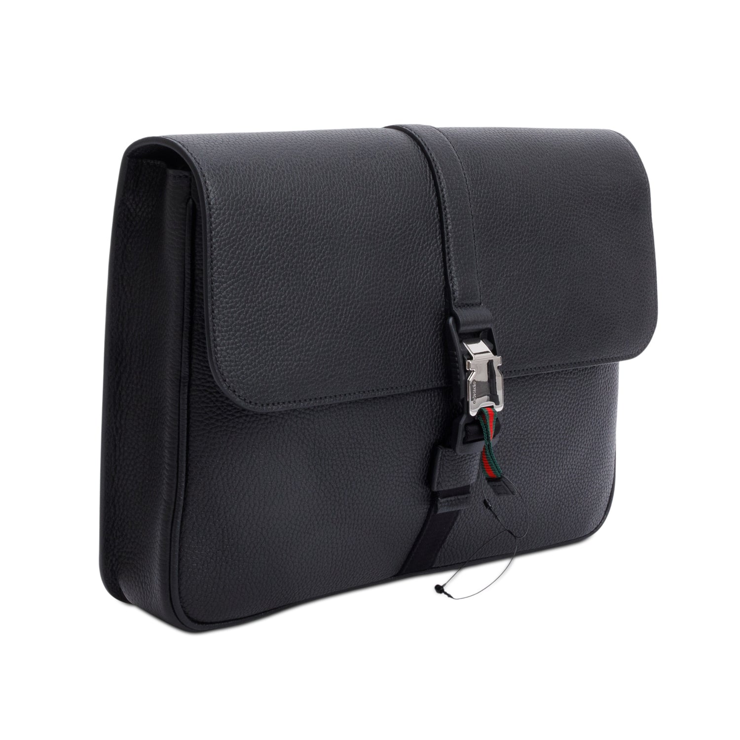 Gucci Black Calfskin Leather Web Medium Business Case