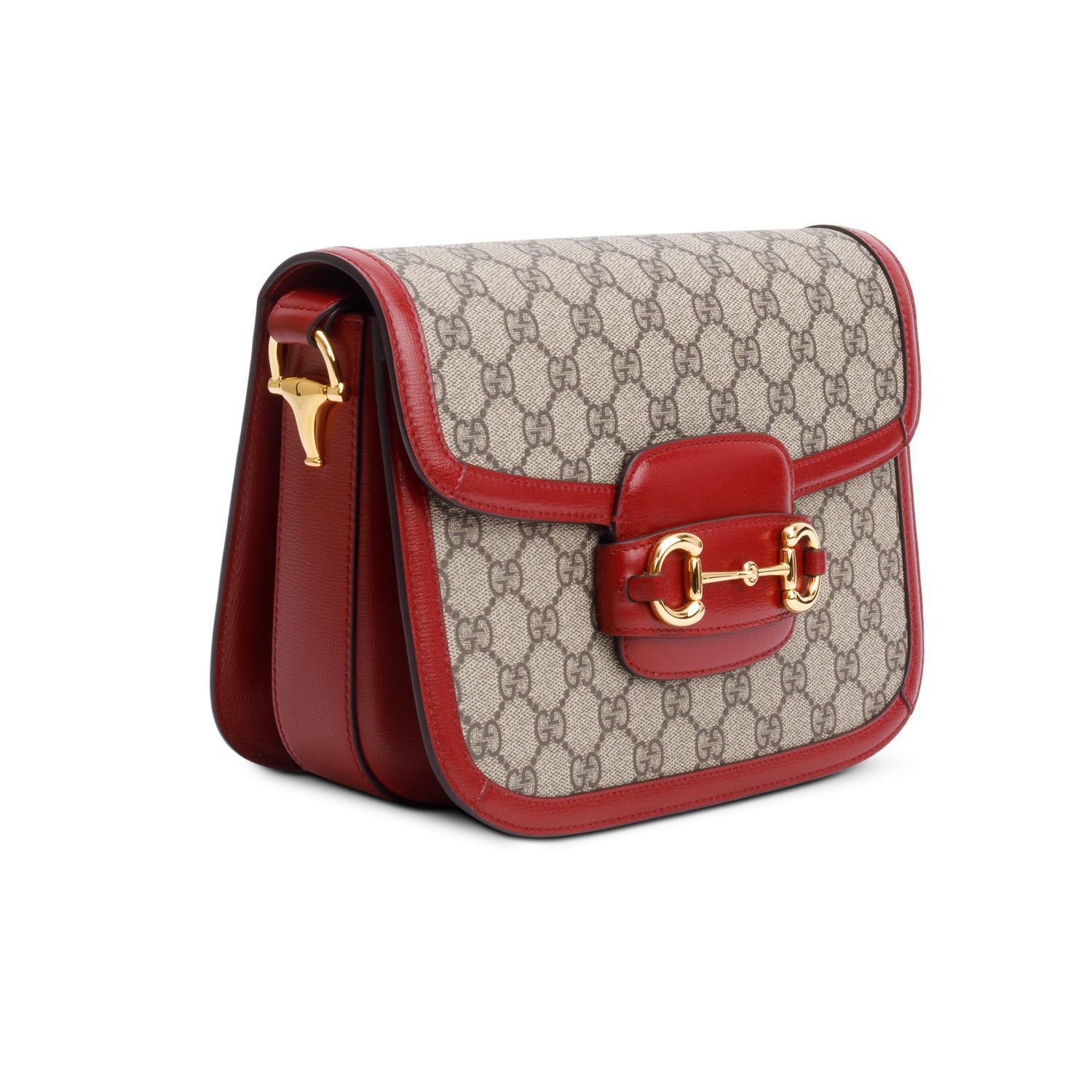 Gucci GG Supreme Canvas Red Leather Trim Horsebit 1955 Small Shoulder Bag