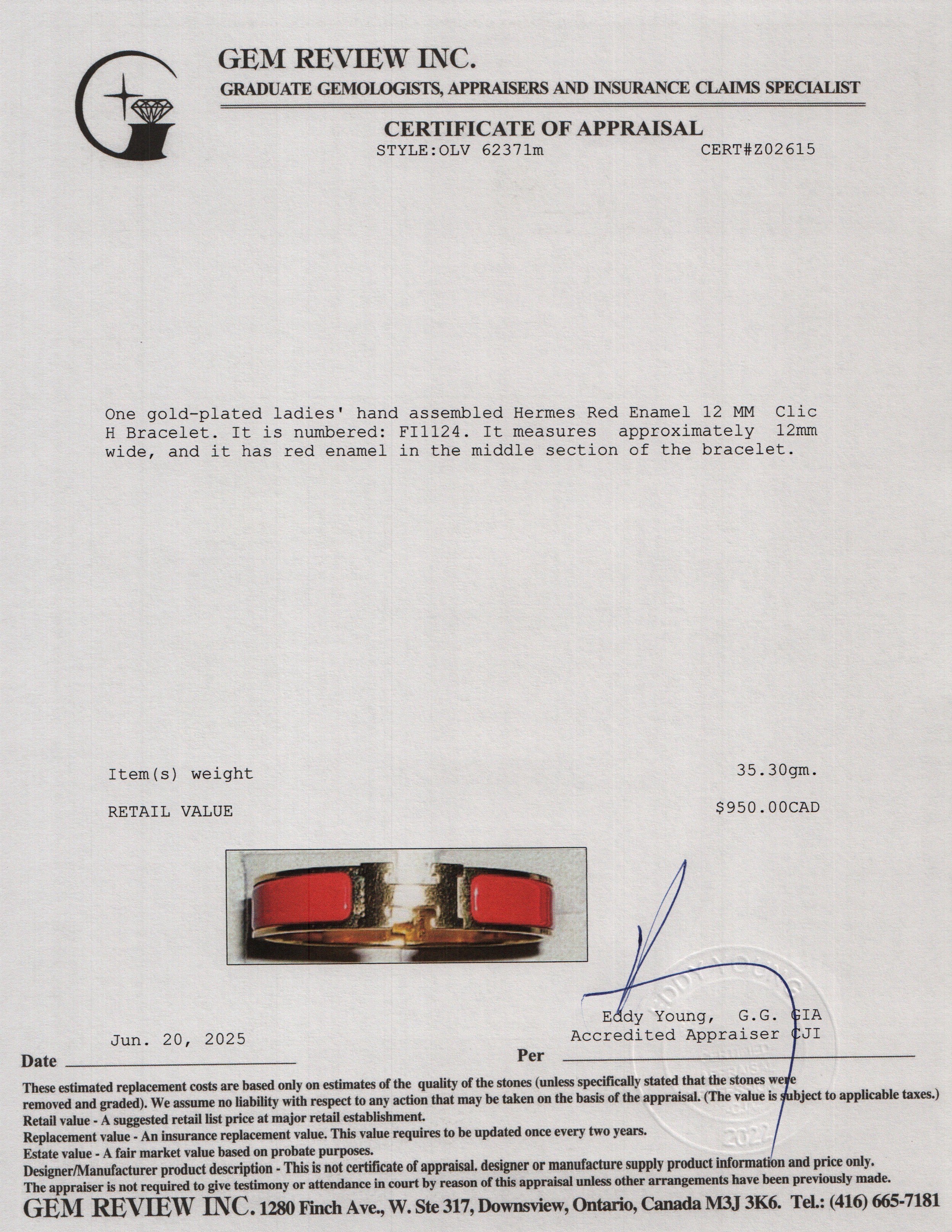 Hermes Gold-Plated Red Enamel 12 MM Clic H Bracelet