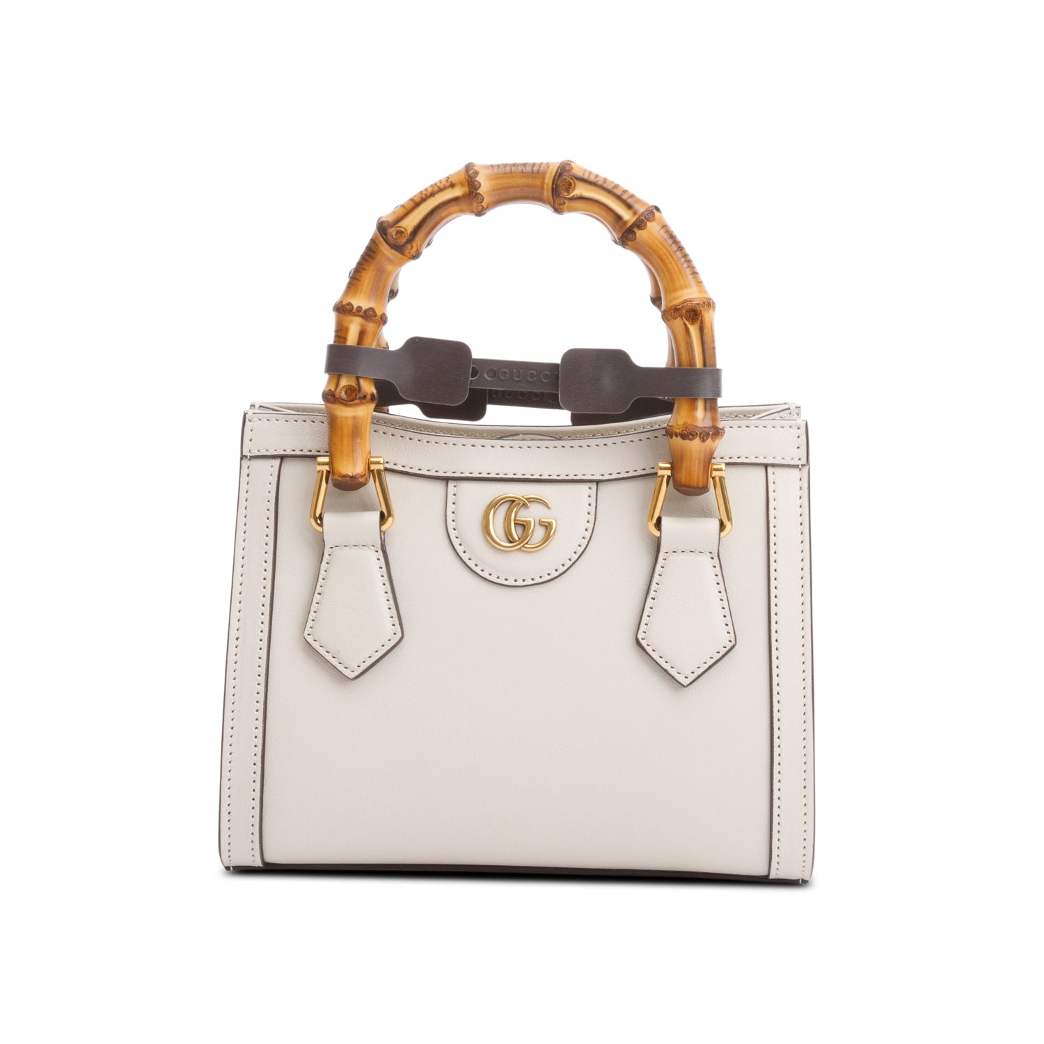 Gucci White Calfskin Leather Diana Small Tote Bag w/ Straps