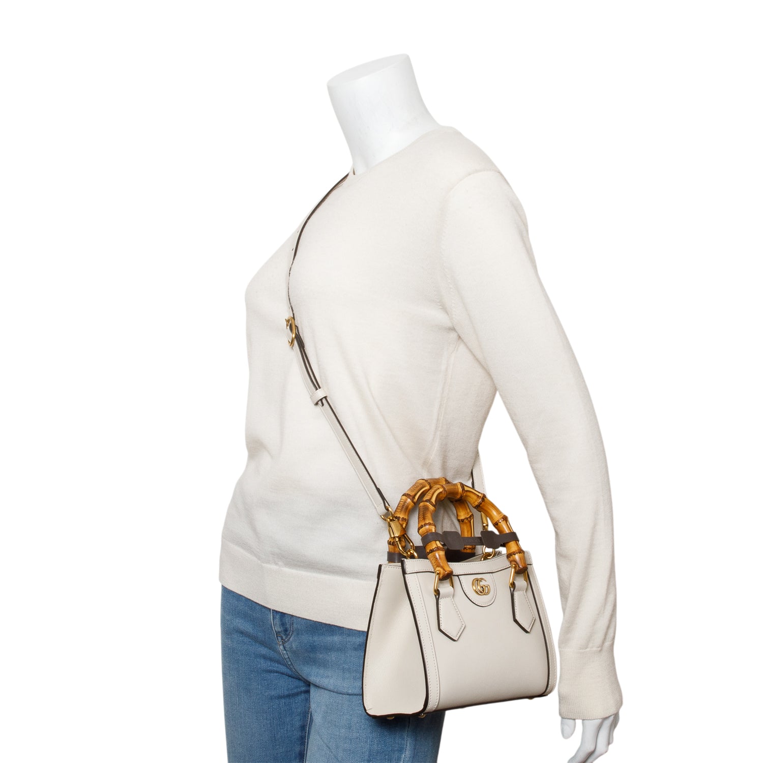 Gucci White Calfskin Leather Diana Small Tote Bag w/ Straps