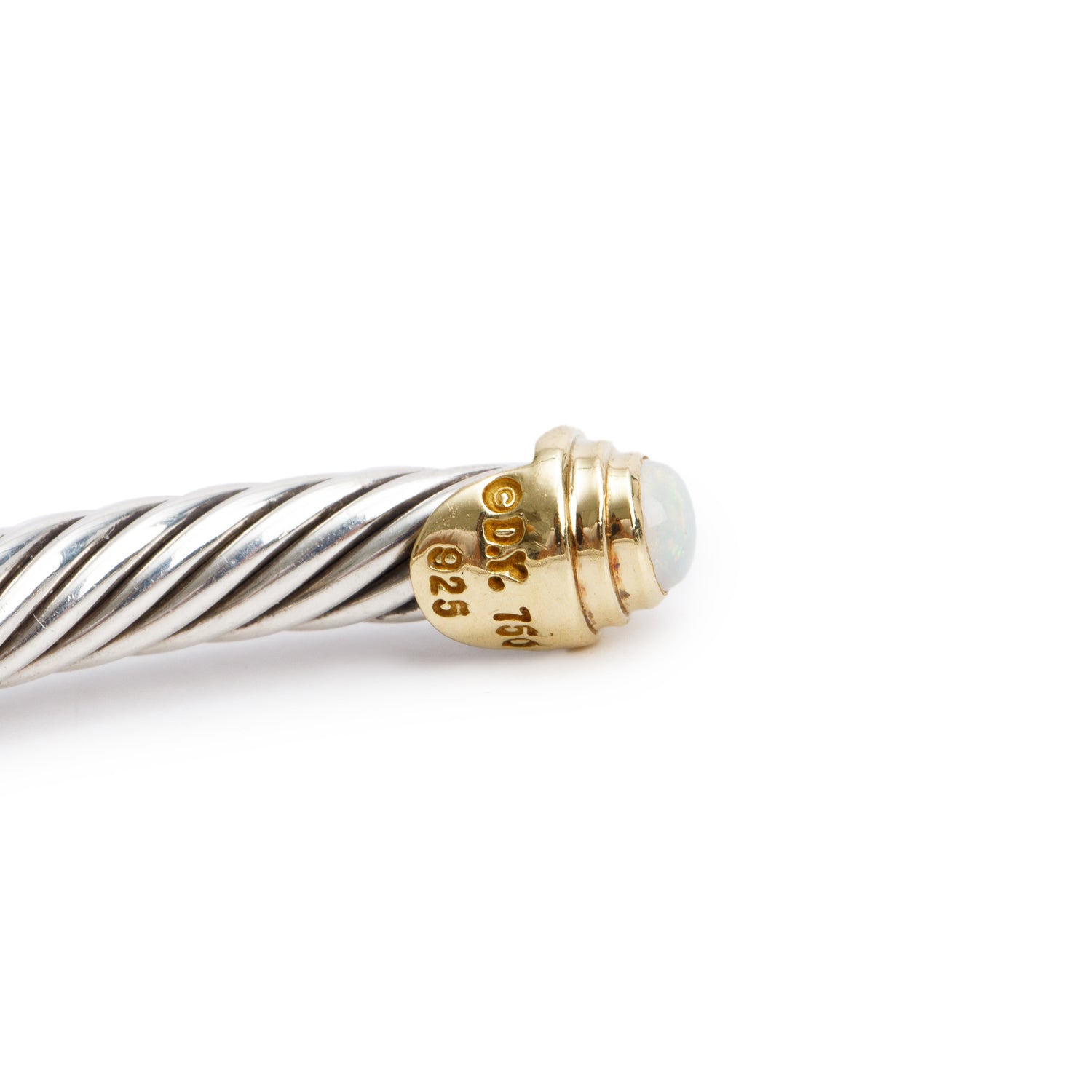 David Yurman Sterling Silver & 18k Yellow Gold Opal Kid's October Birthstone 4 MM Cable Bracelet