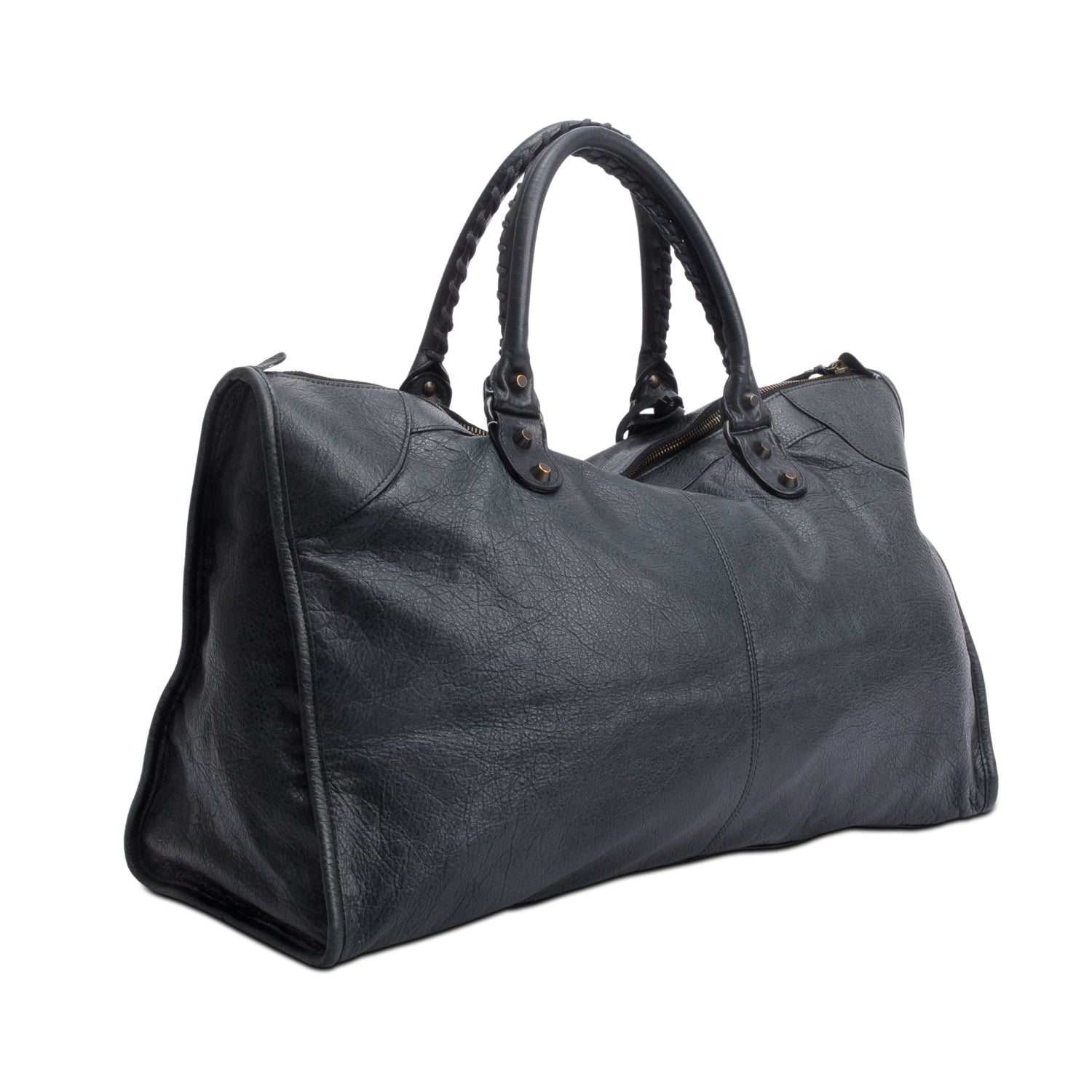 Balenciaga Dark Green Agneu Leather Motocross Classic Work Bag