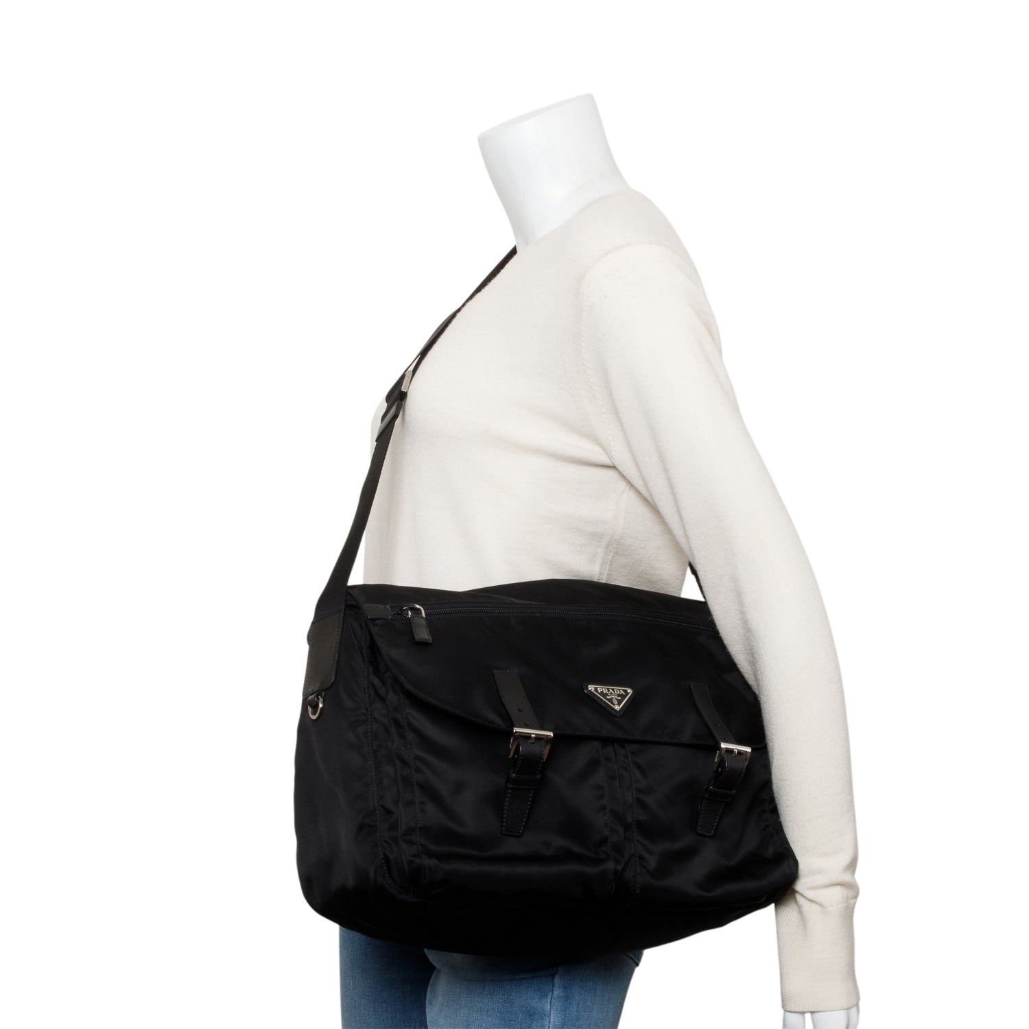 Prada Black Nylon Vela Sport Buckle Messenger Bag w/ Authenticity Card