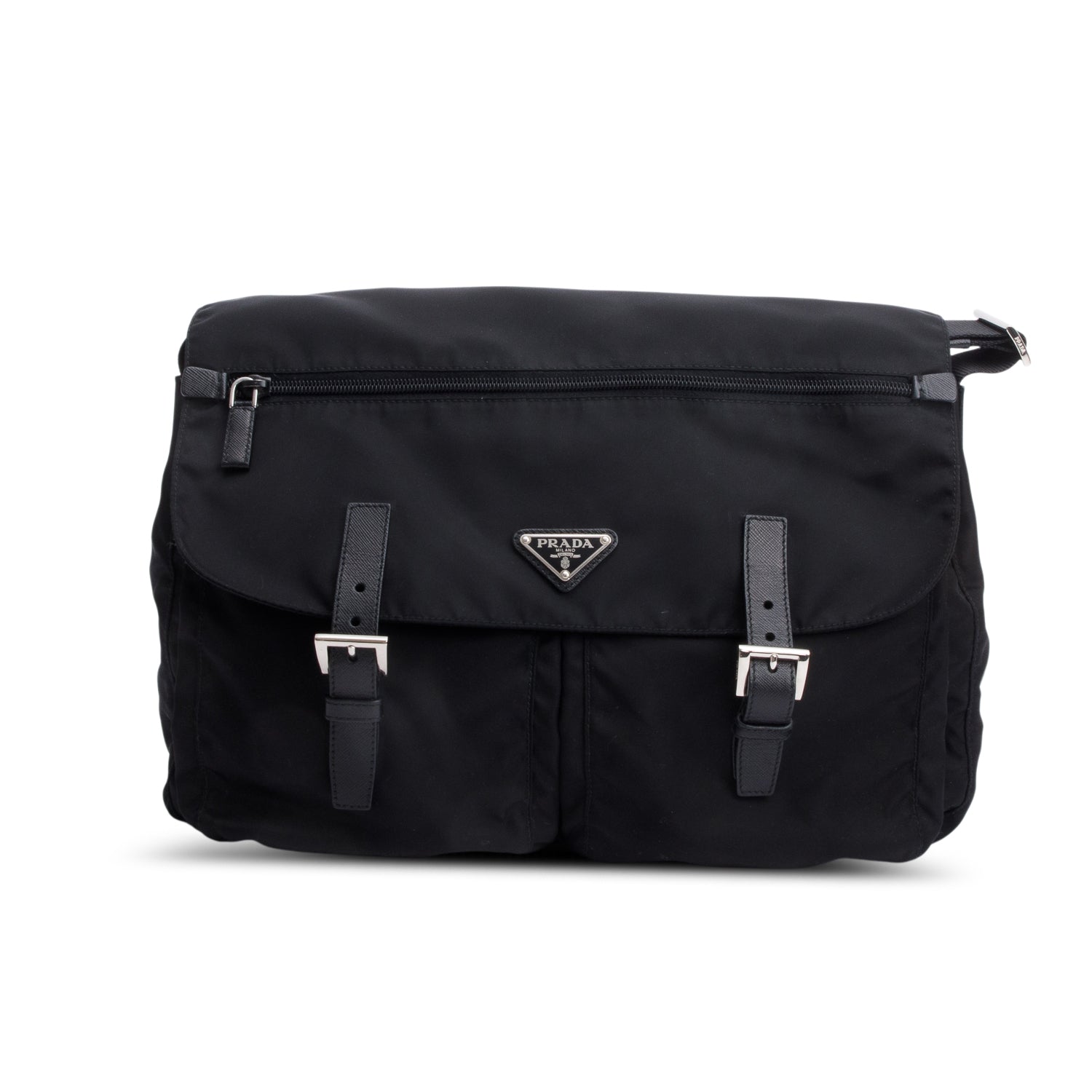 Prada Black Nylon Vela Sport Buckle Messenger Bag w/ Authenticity Card