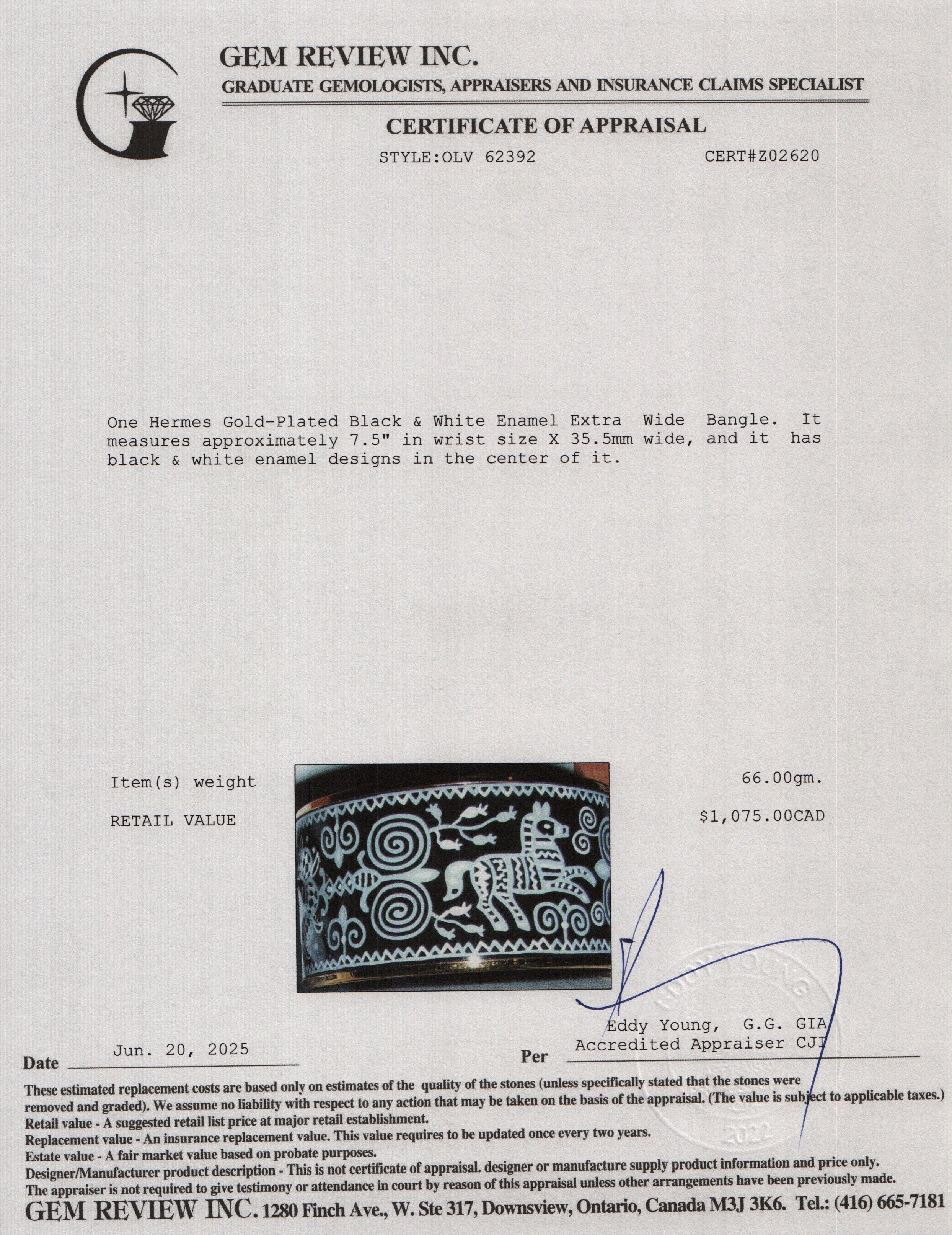 Hermes Gold-Plated Black & White Enamel Extra Wide Bangle