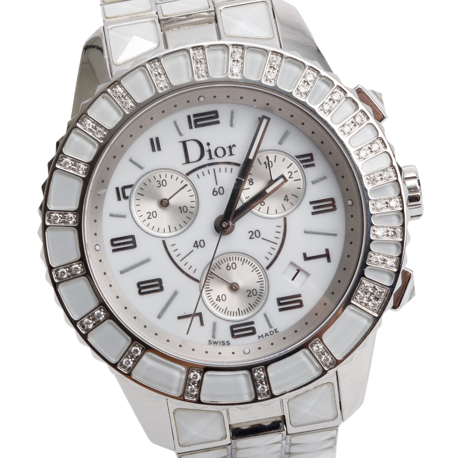Christian Dior Stainless Steel Christal Diamond Bezel 38 MM Chronograph Quartz Watch CD114311