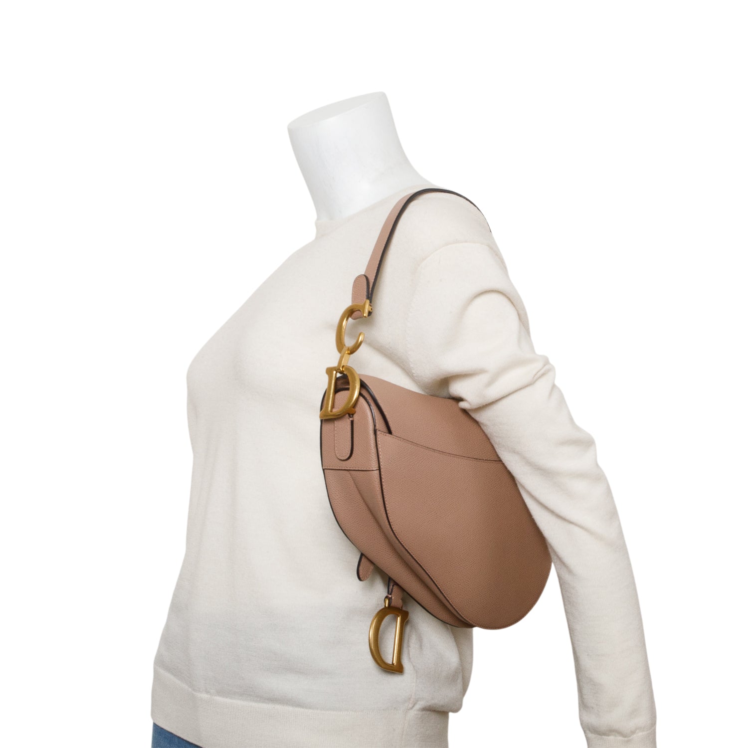 Christian Dior 2020 Beige Grained Calfskin Leather Medium Saddle Bag w/ Authenticity Card