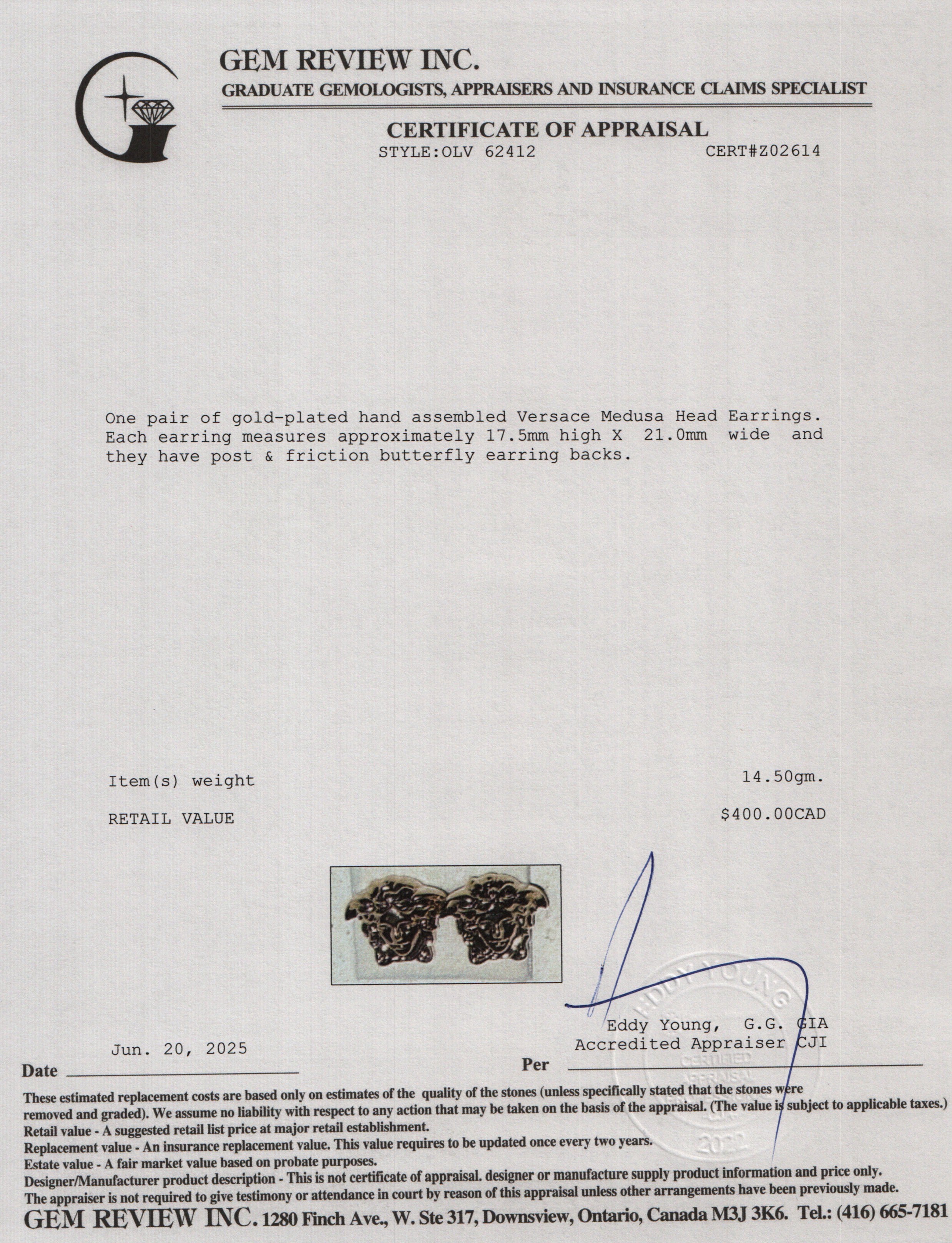 Versace Gold Plated Medusa Head Earrings w/ Box