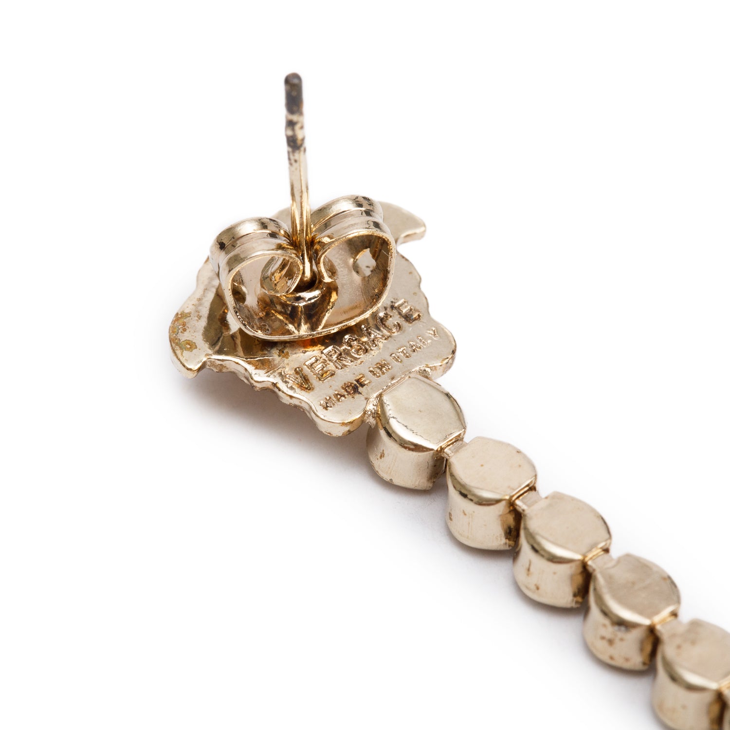 Versace Gold Plated Crystal Asymmetric Medusa Drop Earrings w/ Box & Papers