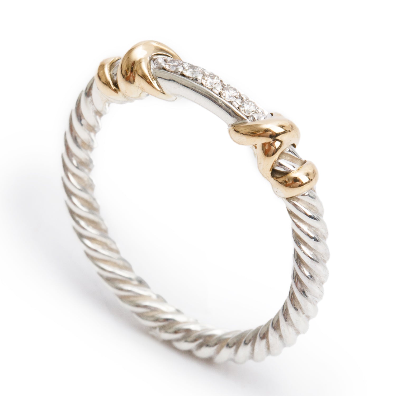 David Yurman Sterling Silver & 18k Yellow Gold Diamond Petite Helena Wrap Band Ring, Size 7 w/ Box