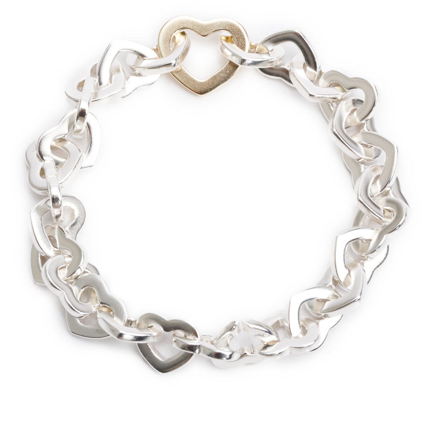 Tiffany & Co. Sterling Silver & 18k Yellow Gold Heart Link Bracelet