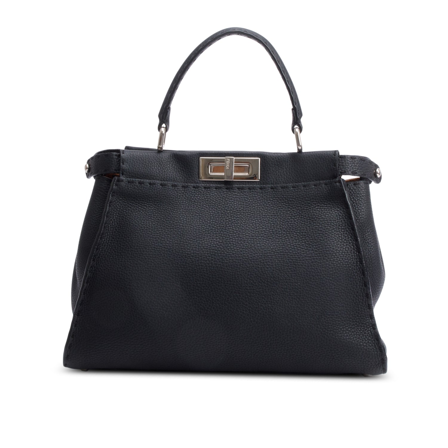 Fendi Black Leather Romano Selleria Medium Peekaboo Bag w/ Strap