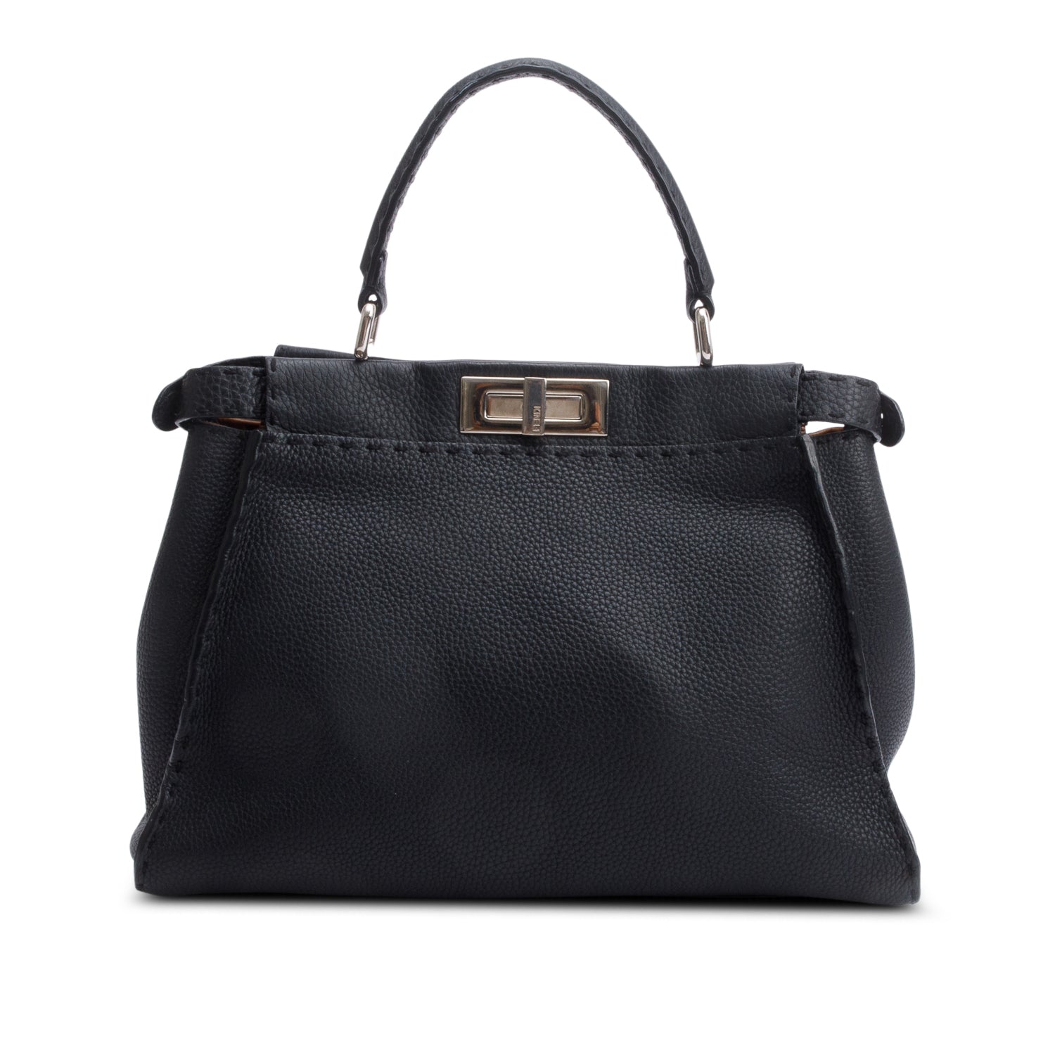 Fendi Black Leather Romano Selleria Medium Peekaboo Bag w/ Strap