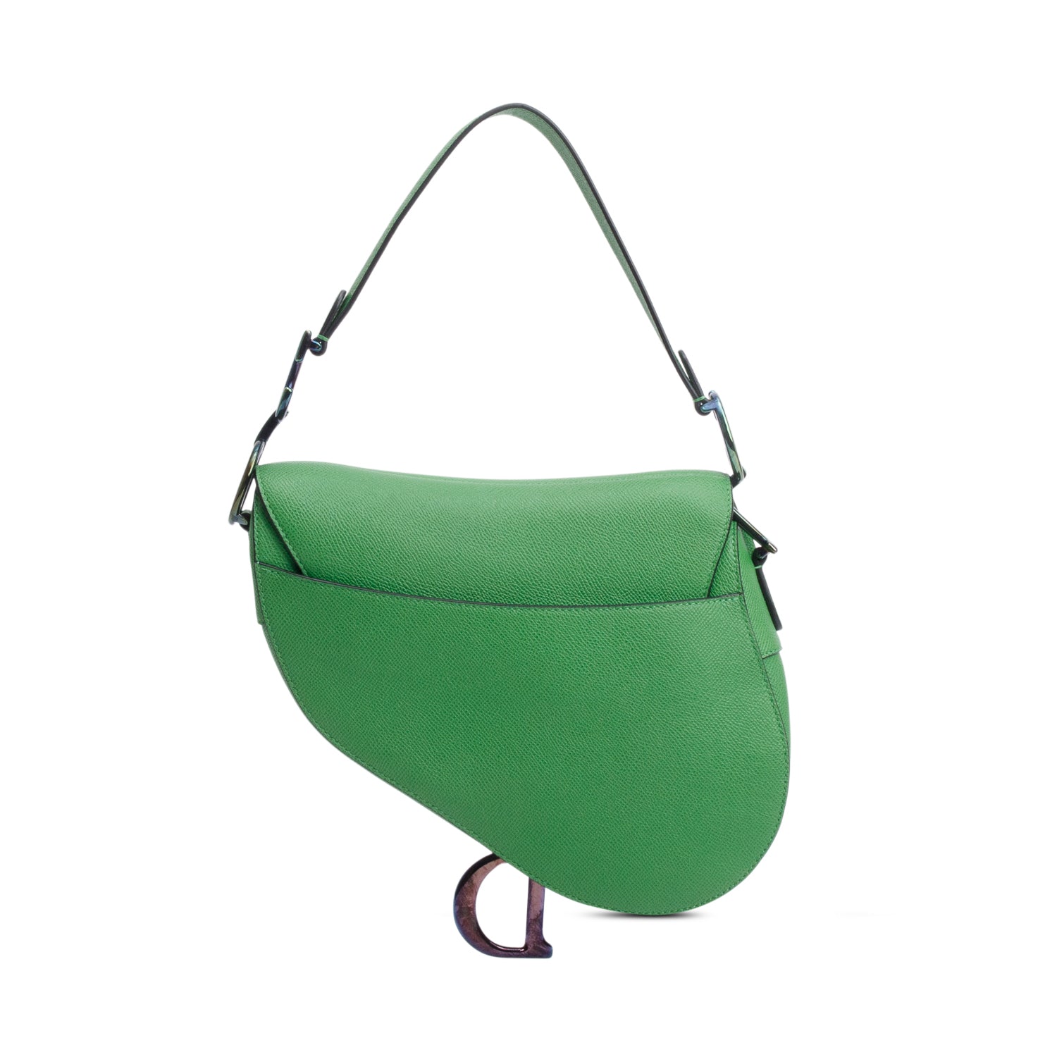 Christian Dior 2021 Green Grained Calfskin Leather Medium Saddle Bag