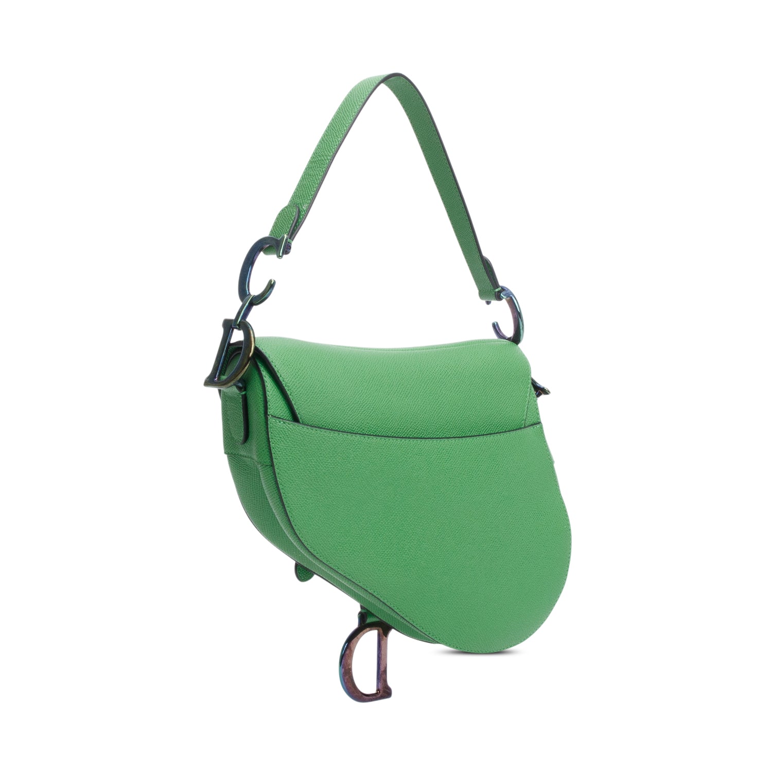 Christian Dior 2021 Green Grained Calfskin Leather Medium Saddle Bag