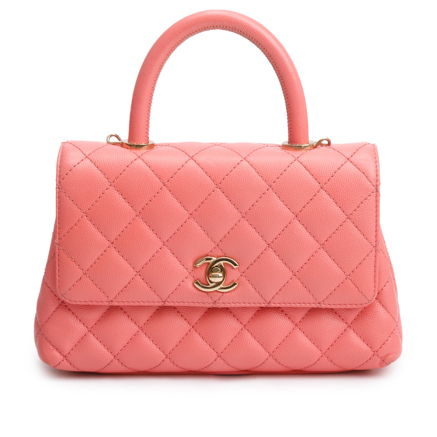 Chanel Pink Quilted Caviar Leather Small Coco Handle Bag w/ Strap