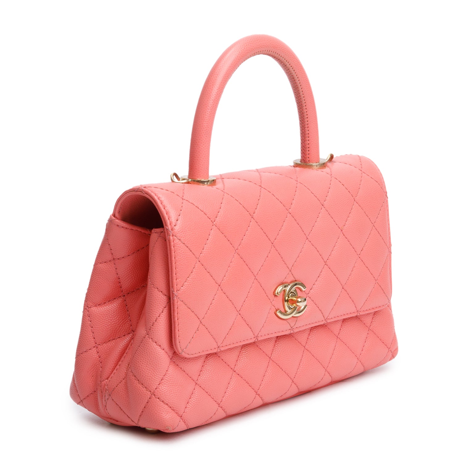 Chanel Pink Quilted Caviar Leather Small Coco Handle Bag w/ Strap