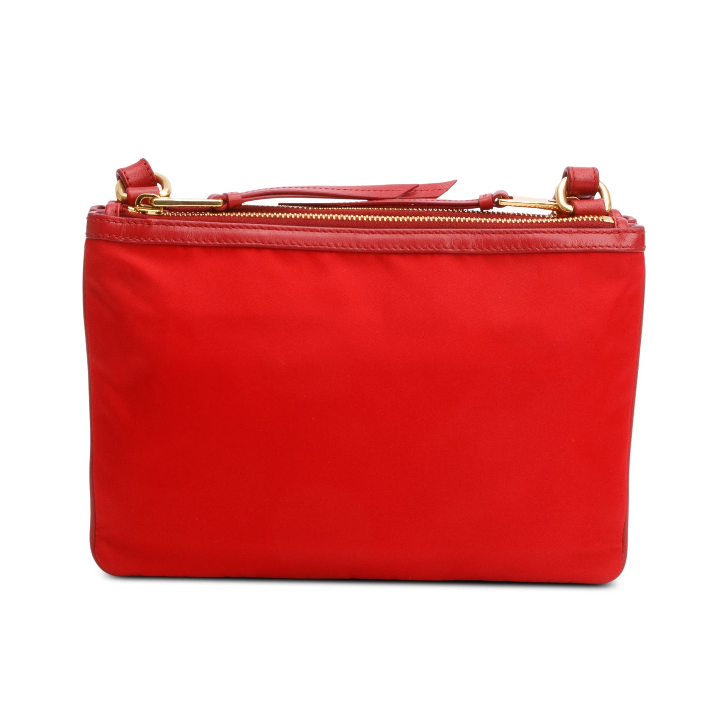Prada Red Soft Calf Leather Tessuto Nylon Small Double Zip Crossbody Bag w/ Authenticity Card
