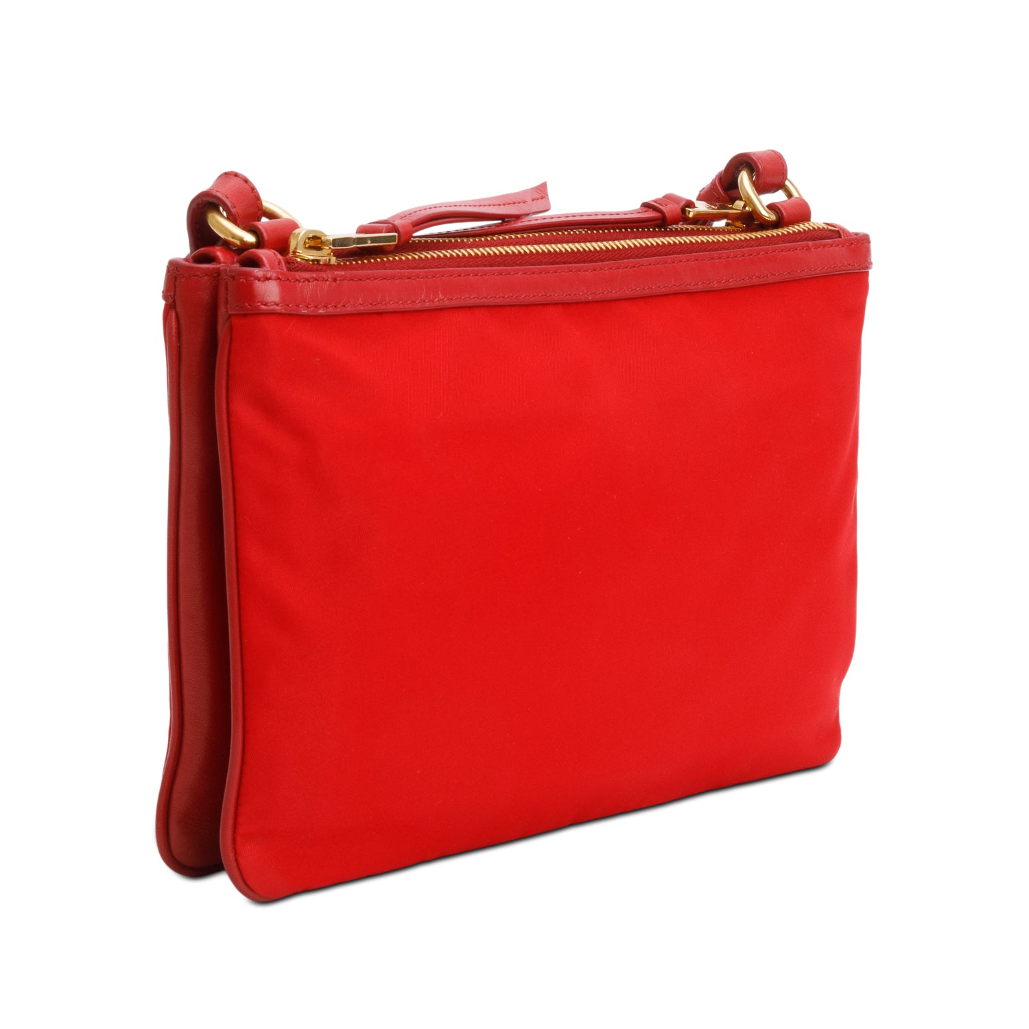 Prada Red Soft Calf Leather Tessuto Nylon Small Double Zip Crossbody Bag w/ Authenticity Card