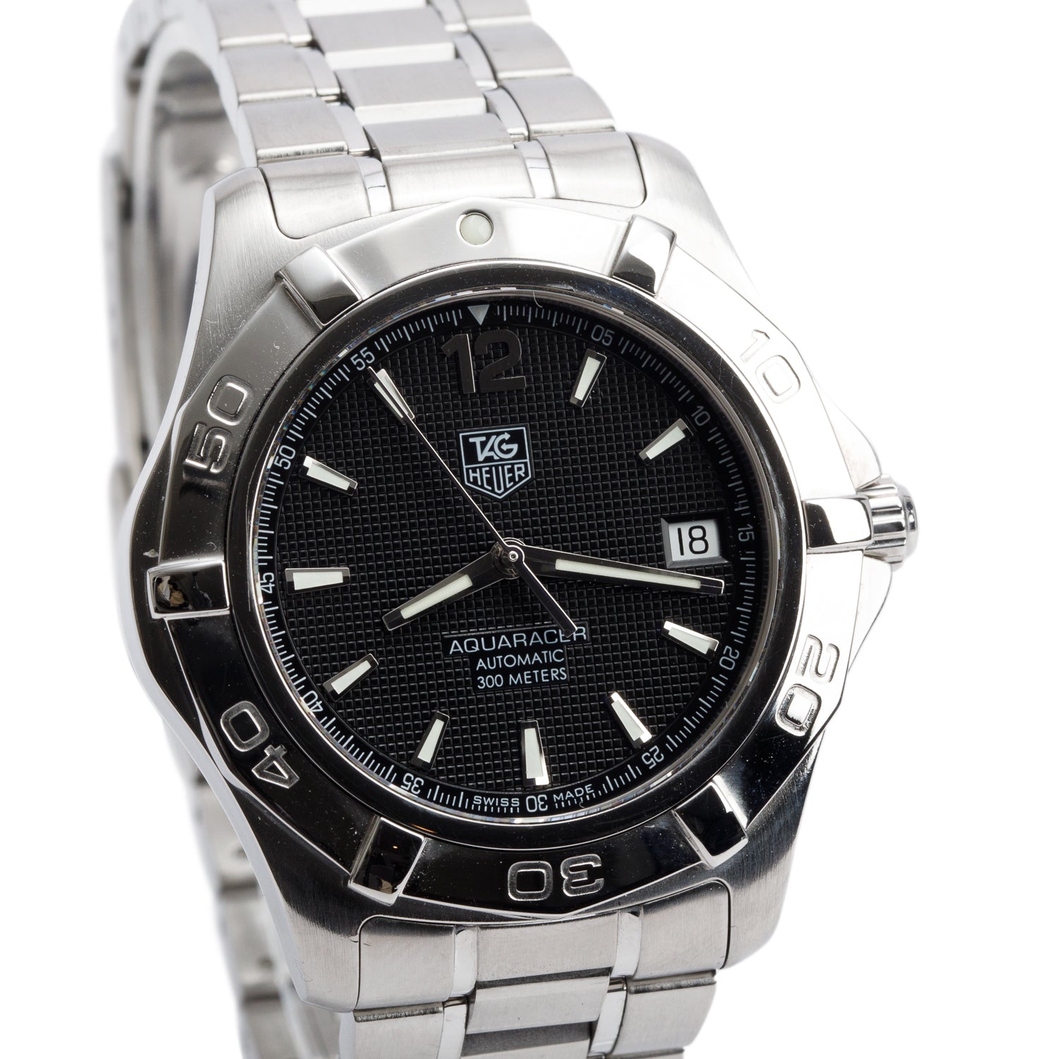 Tag Heuer Stainless Steel Aquaracer 38 MM Black Dial Automatic Watch WAF2110-0 w/ Box