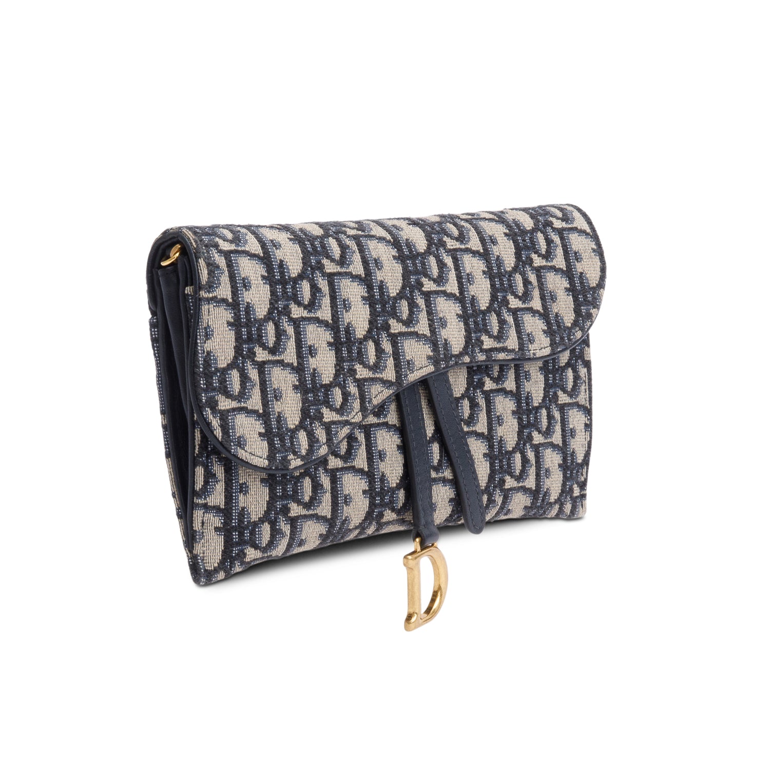 Christian Dior Oblique Jacquard Saddle Pouch with Chain w/ Box, Receipt, Strap & Pouch