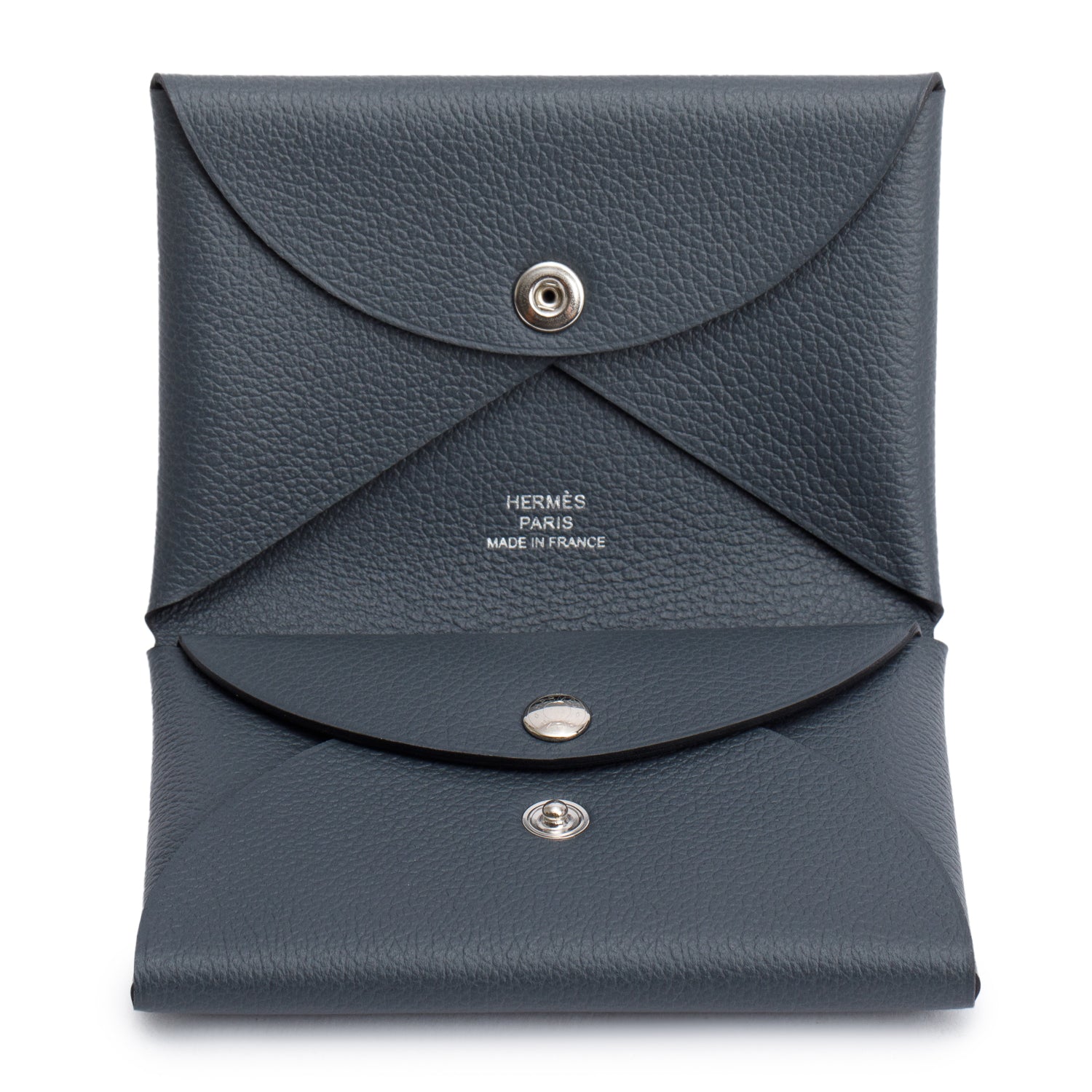 Hermes 2024 Gris Misty Evercolor Calfskin Calvi Duo Compact Verso Card Holder w/ Box