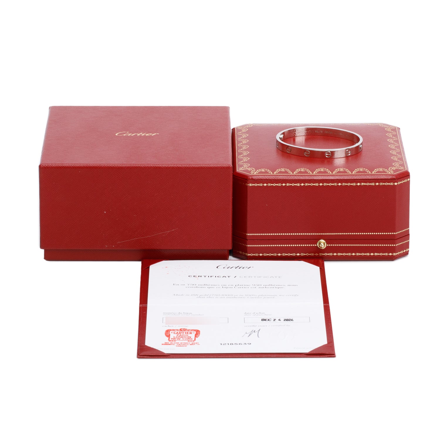 Cartier 2024 18k White Gold Love Bracelet, Size 17 w/ Box, Receipt & Certificate