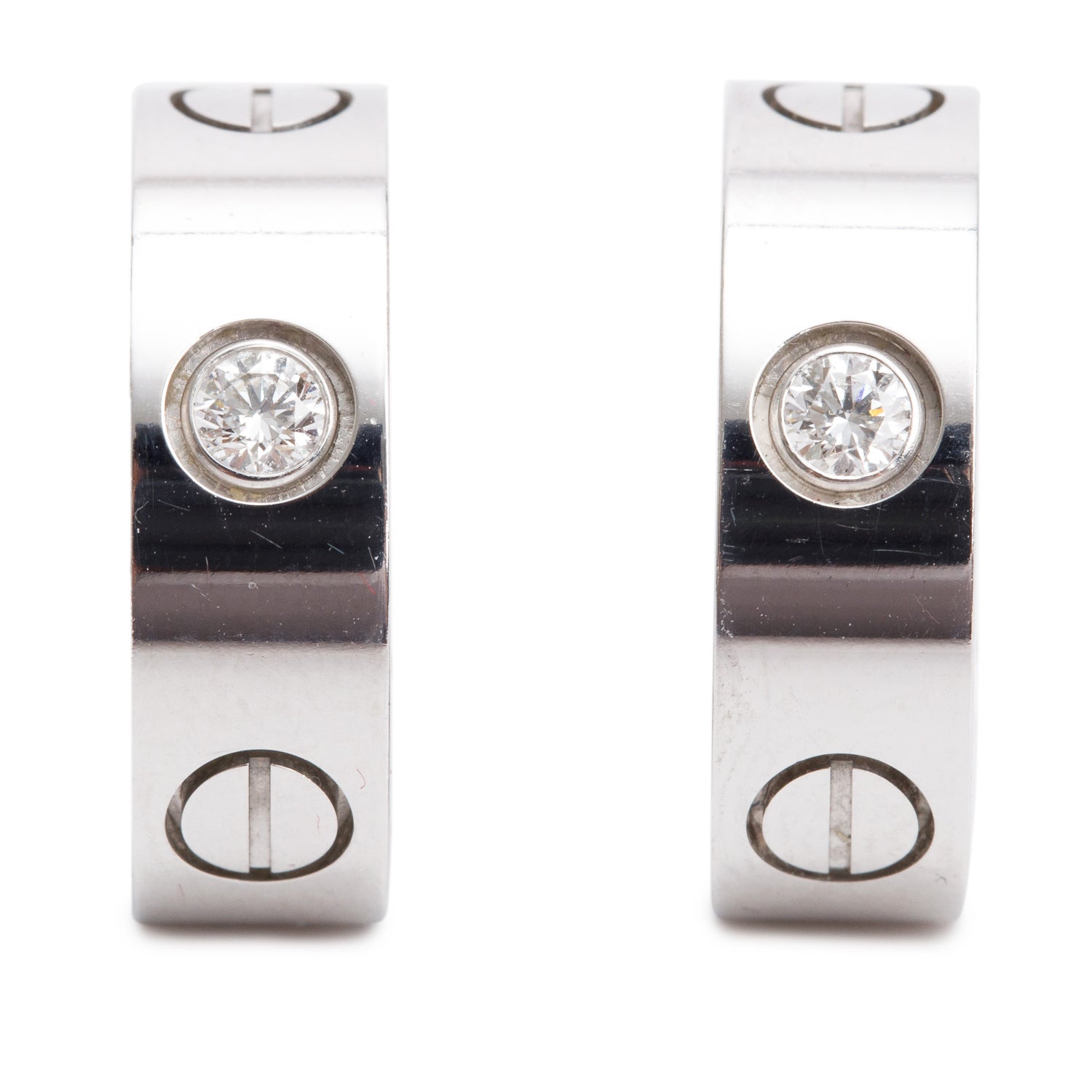 Cartier 2025 18k White Gold 2 Diamond Love Hoop Earrings, Classic Model w/ Receipt & Certificate