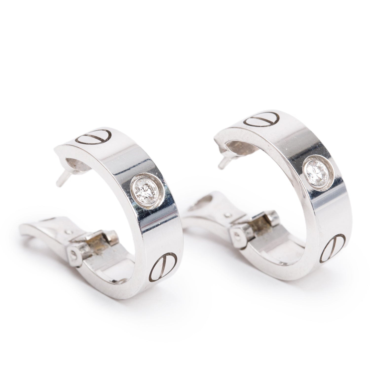 Cartier 2025 18k White Gold 2 Diamond Love Hoop Earrings, Classic Model w/ Receipt & Certificate