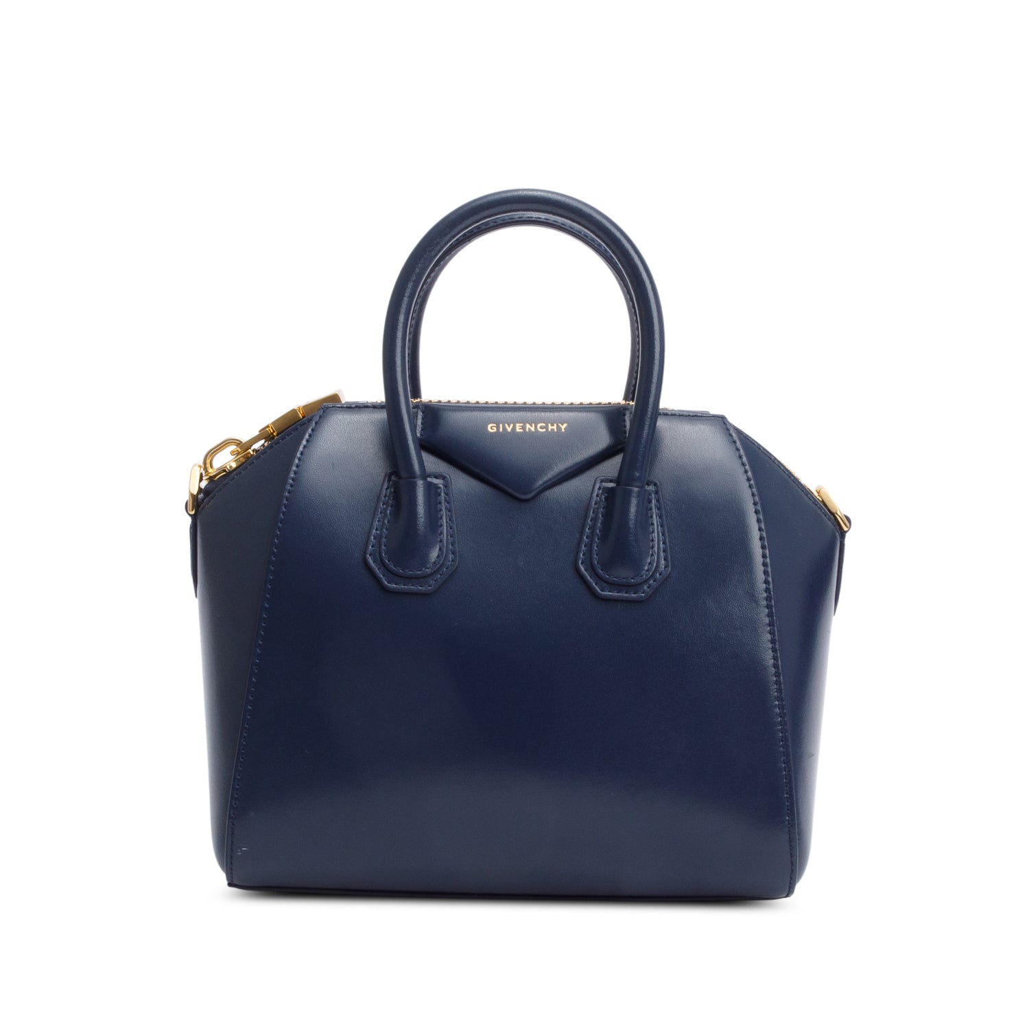 Givenchy 2022 Navy Box Leather Mini Antigona Bag w/ Strap