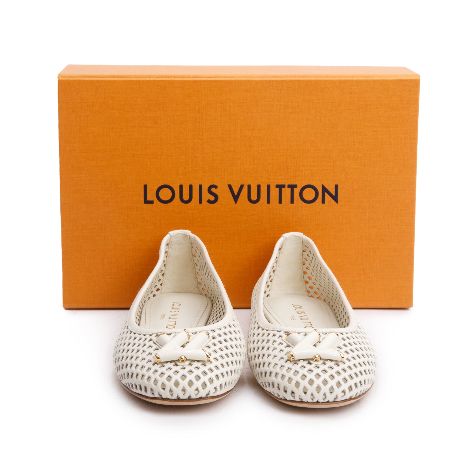 Louis Vuitton White Perforated Calf Leather Shake Flat Ballerina Shoes, Size 37 w/ Box