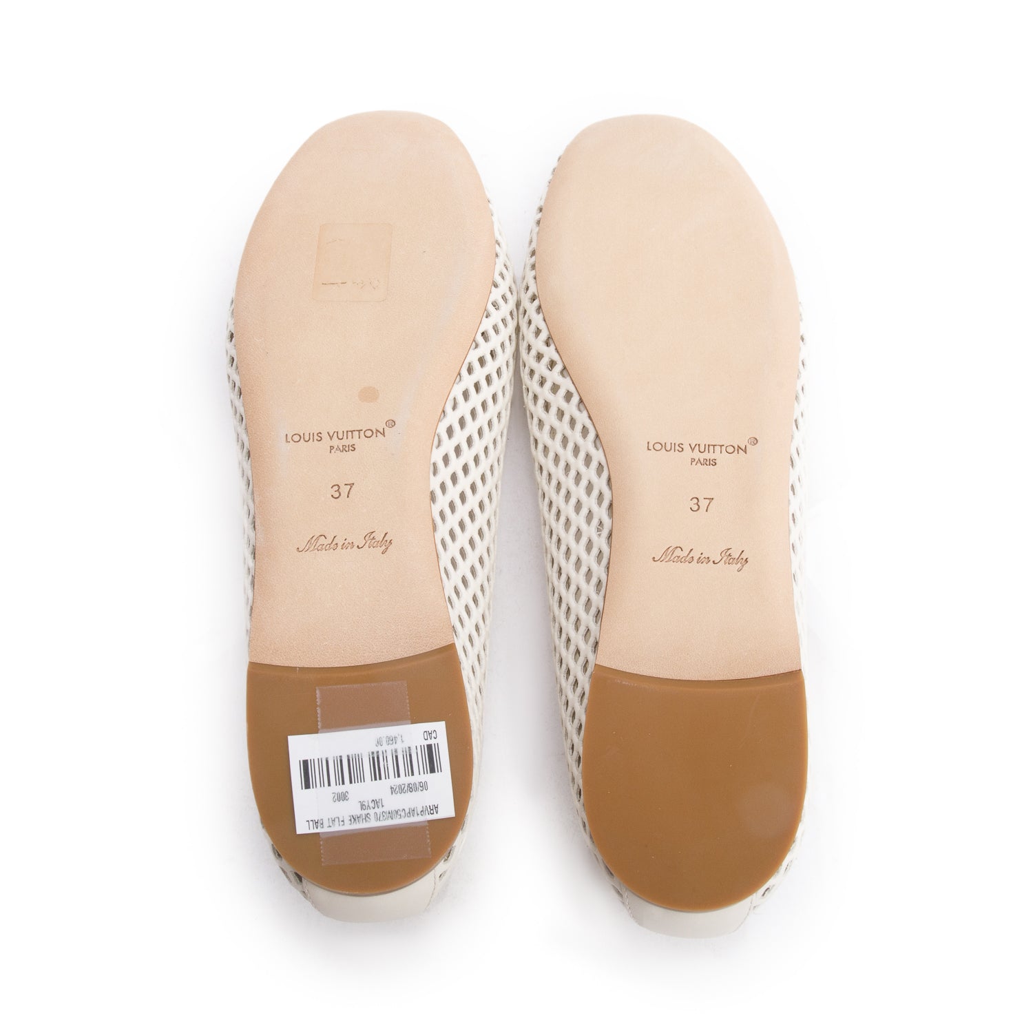 Louis Vuitton White Perforated Calf Leather Shake Flat Ballerina Shoes, Size 37 w/ Box