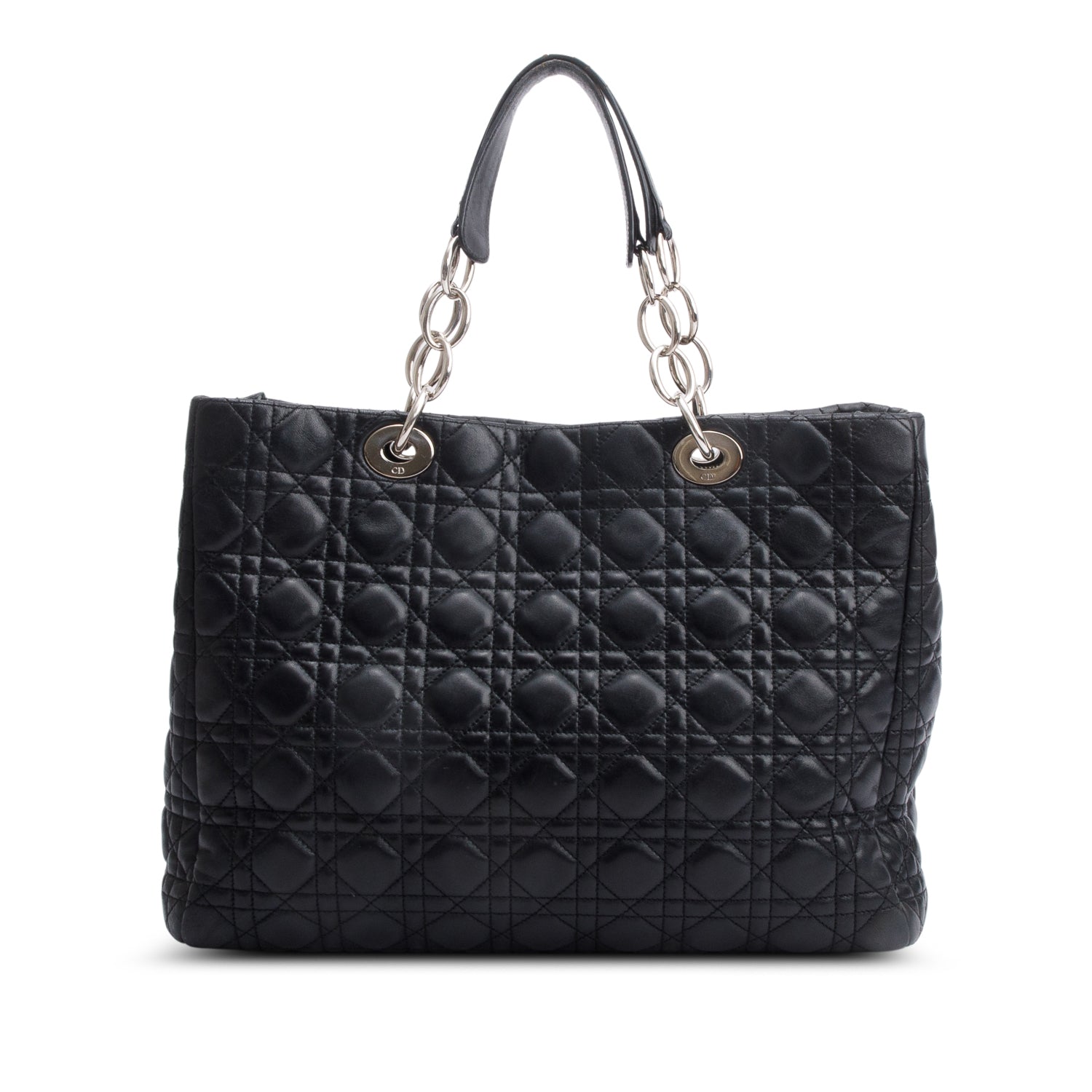 Christian Dior Black Cannage Calfskin Leather Large Lady Dior Soft Shopping Tote