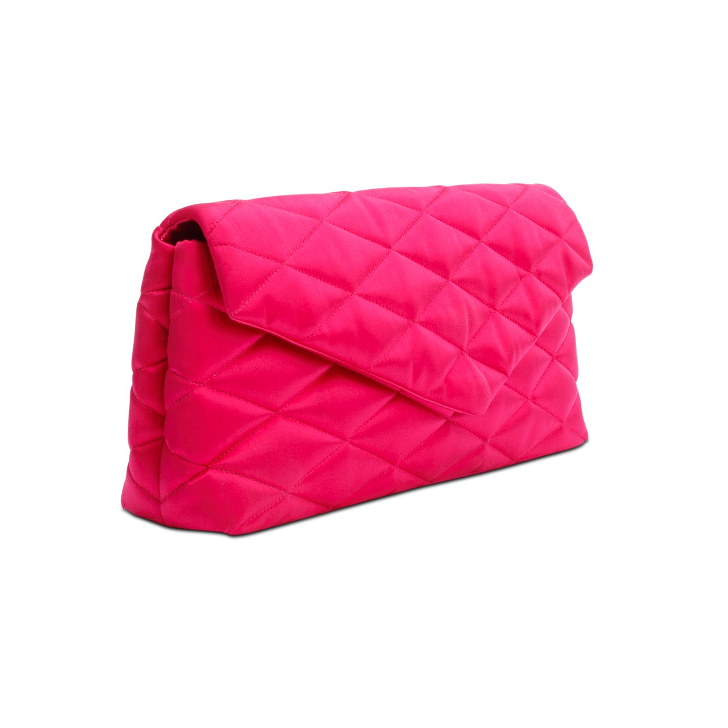 Saint Laurent 2022 Pink Quilted Satin Puffer Sade Clutch