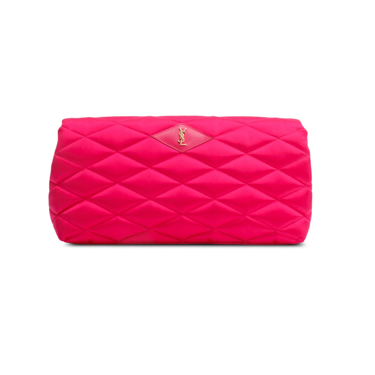 Saint Laurent 2022 Pink Quilted Satin Puffer Sade Clutch