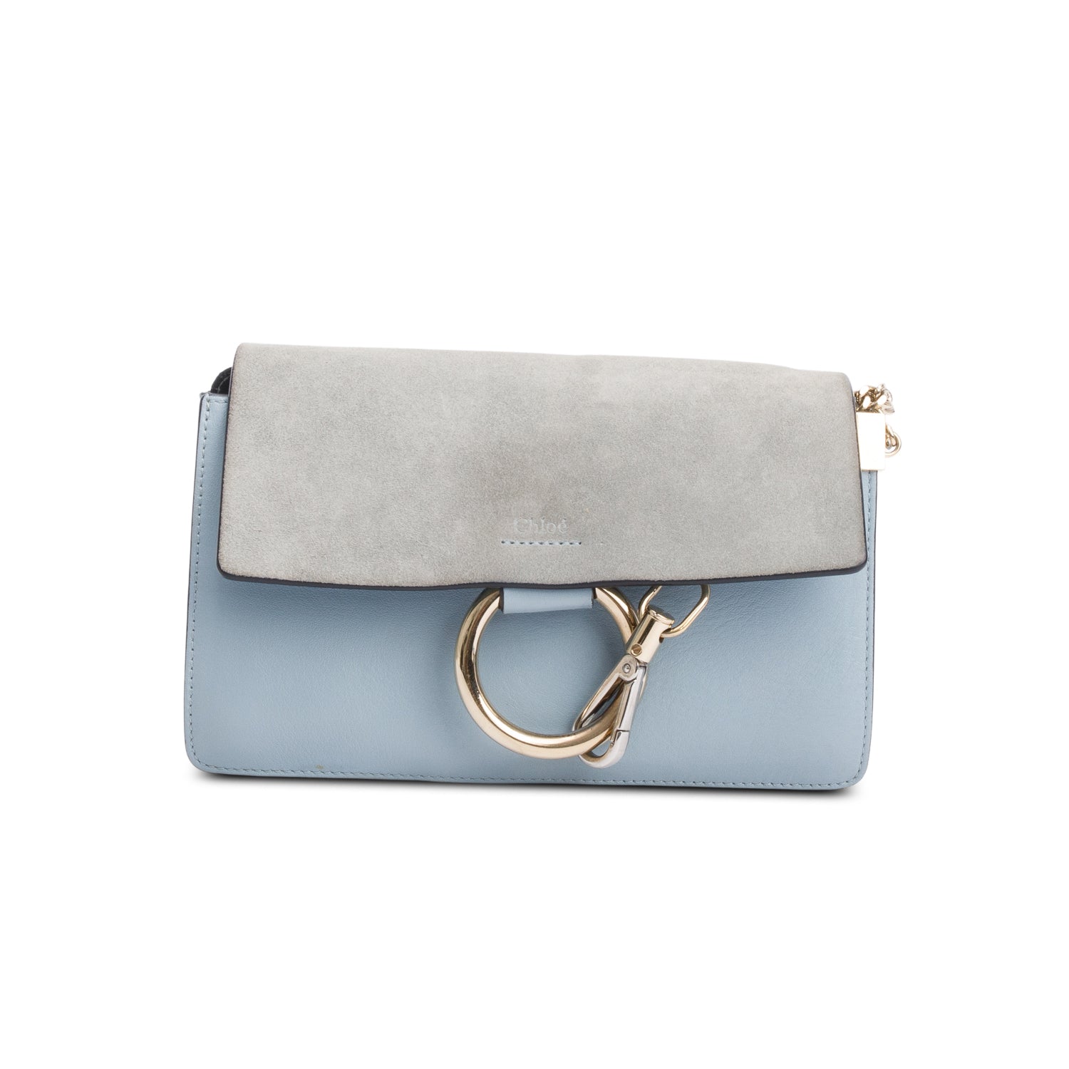 Chloe Blue Suede & Calfskin Leather Small Faye Shoulder Bag